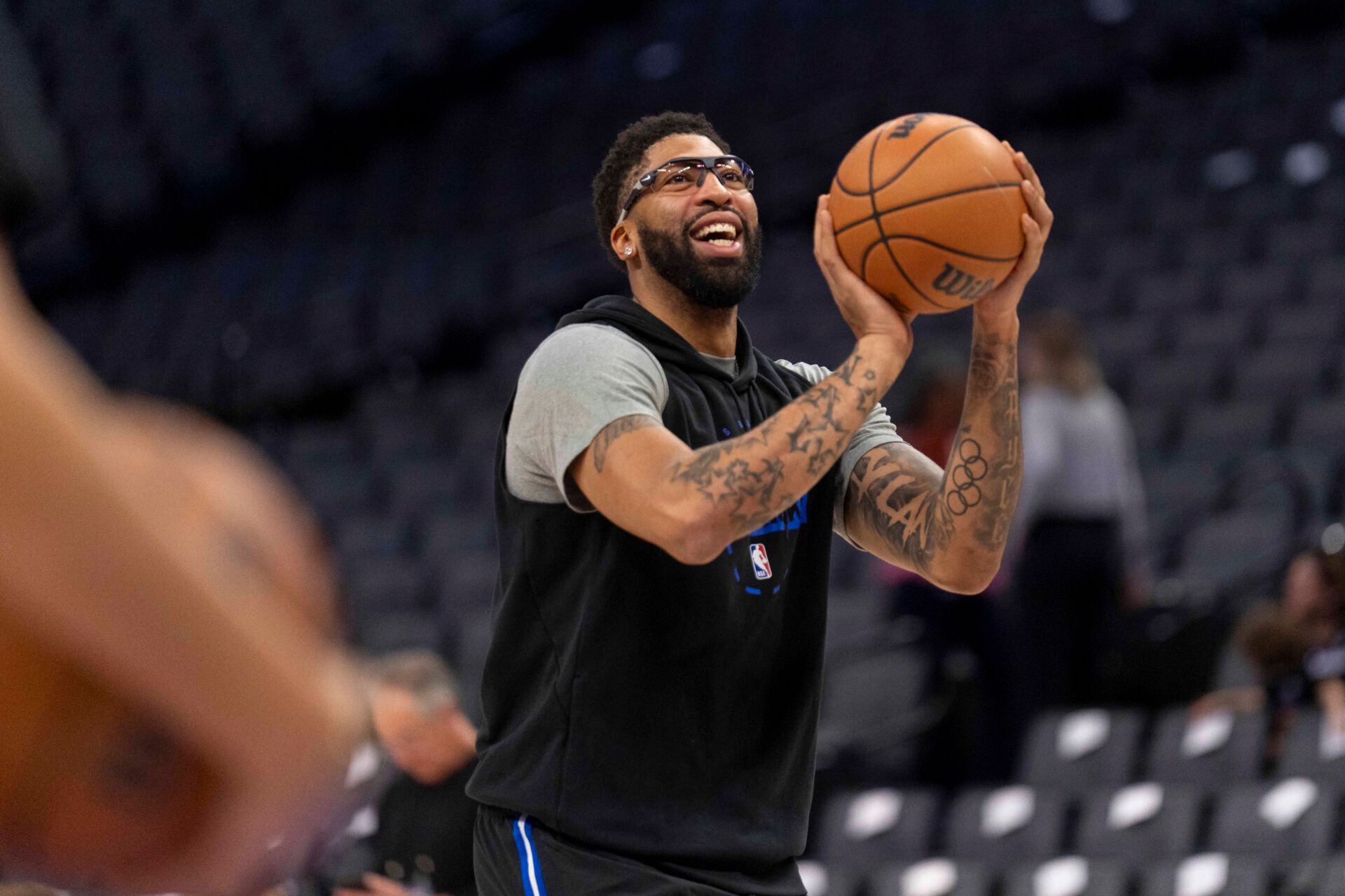 Dallas Mavericks forward Anthony Davis (3) shoots the ball before the start of the game against the Sacramento Kings at the Golden 1 Center.