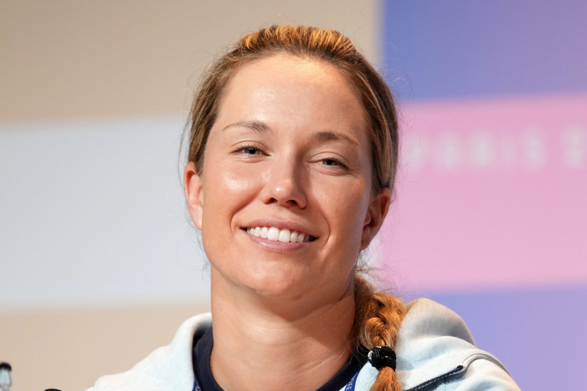 USA; Danielle Collins at USA Tennis press conference at the Paris 2024 Olympics main press center at the Palais des congres de Paris.