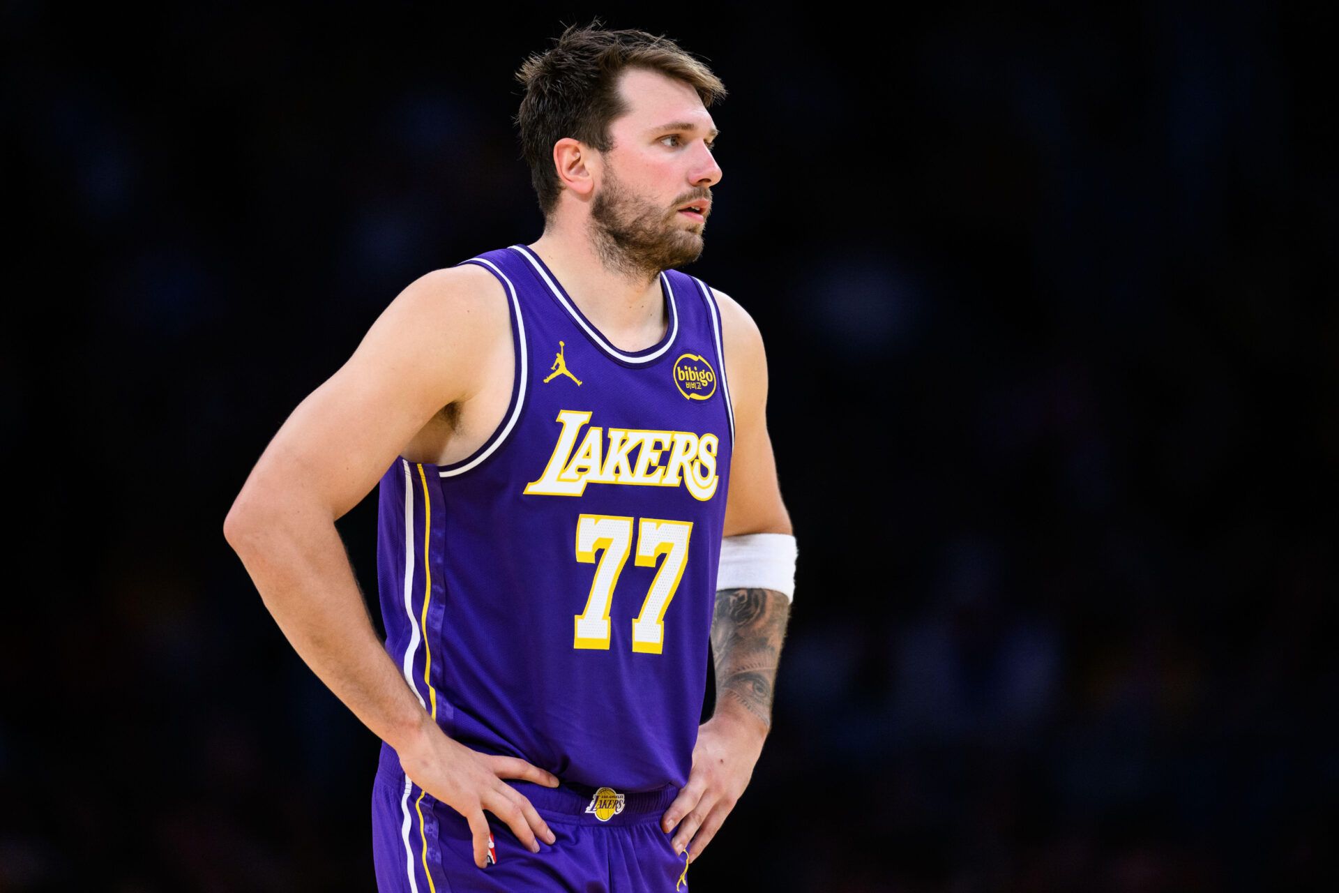 Los Angeles Lakers guard Luka Doncic (77) during the second half against the Brooklyn Nets at Crypto.com Arena.