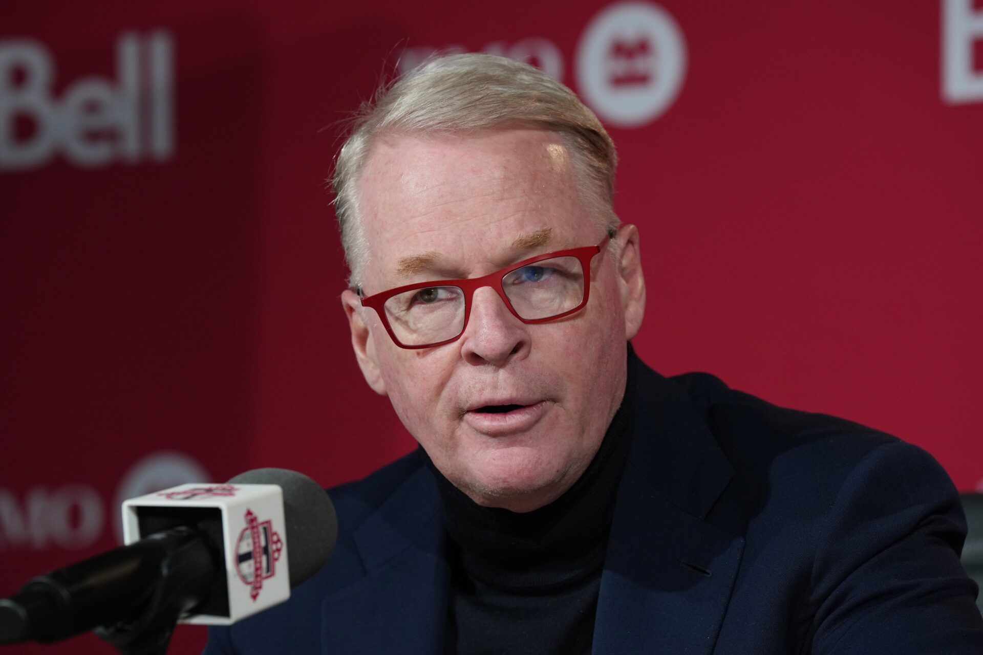 MLSE President and CEO Keith Pelley speaks to the media during the press conference at BMO Training Ground.