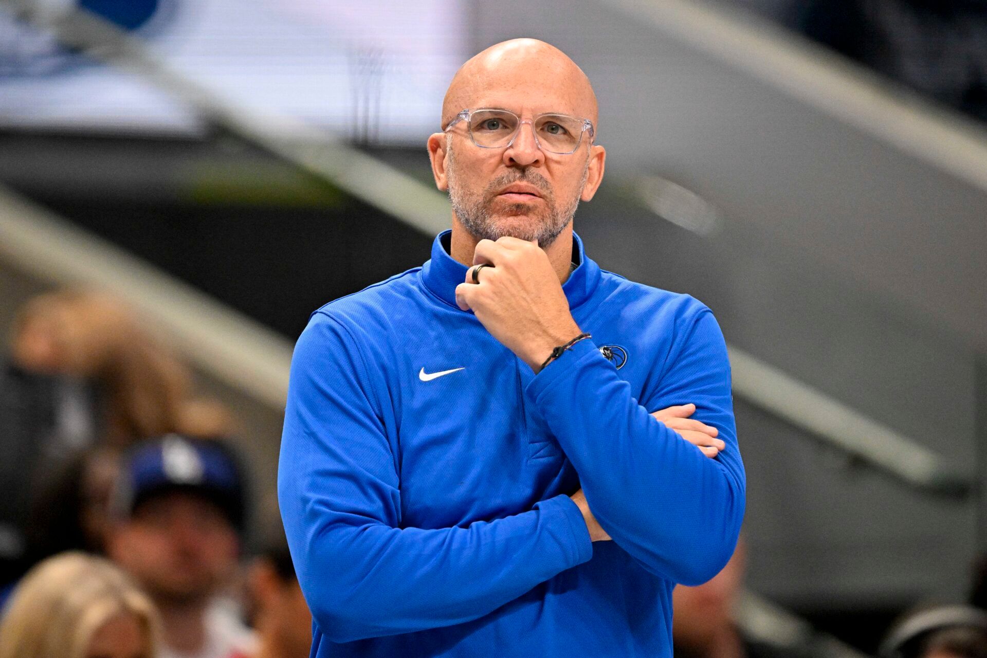 Dallas Mavericks head coach Jason Kidd looks on during the second quarter against the Minnesota Timberwolves at the American Airlines Center.