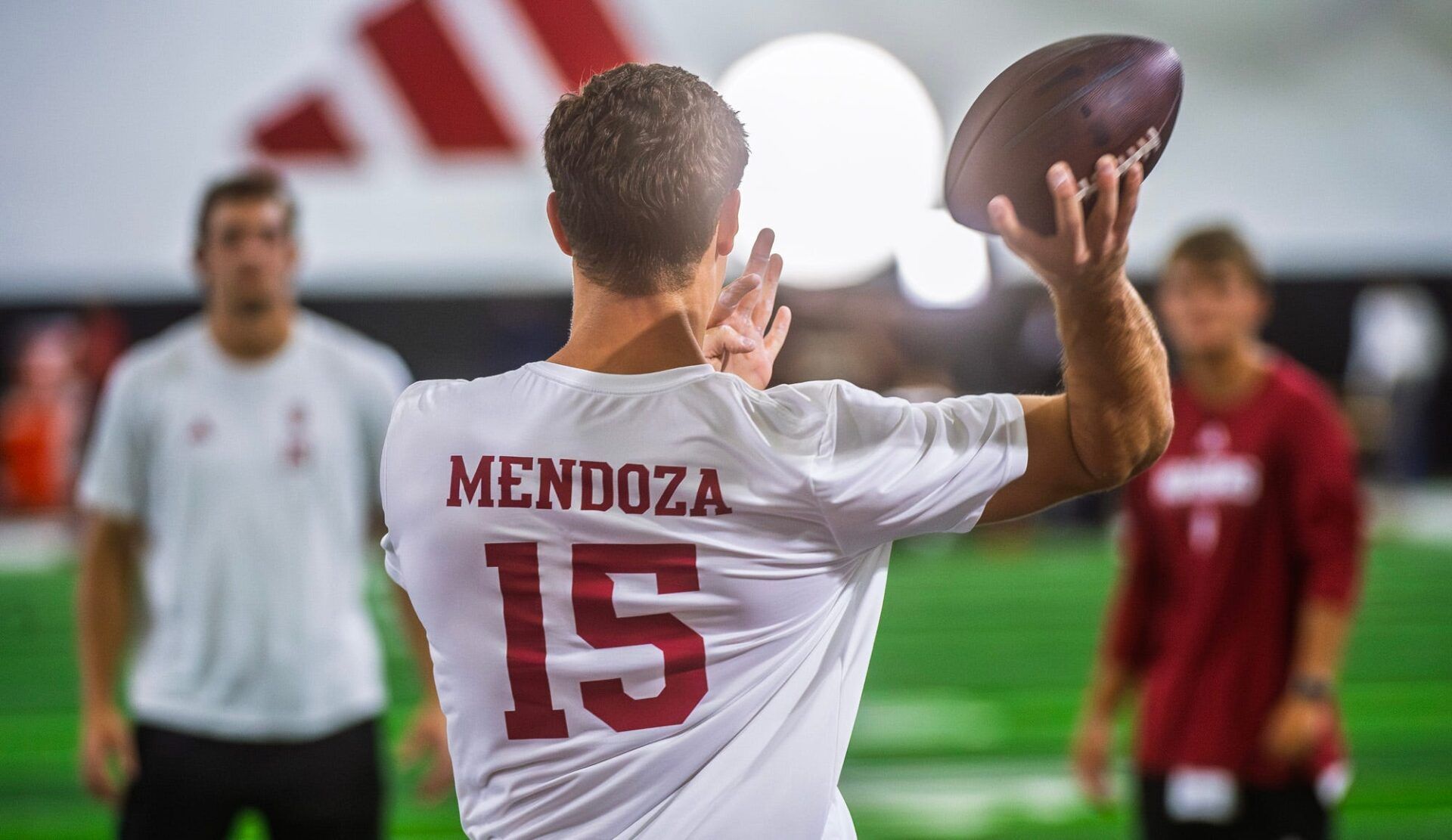 Fernando Mendoza participates in Indiana University's Pro Day at Mellencamp Pavilion on Wednesday, April 1, 2026.