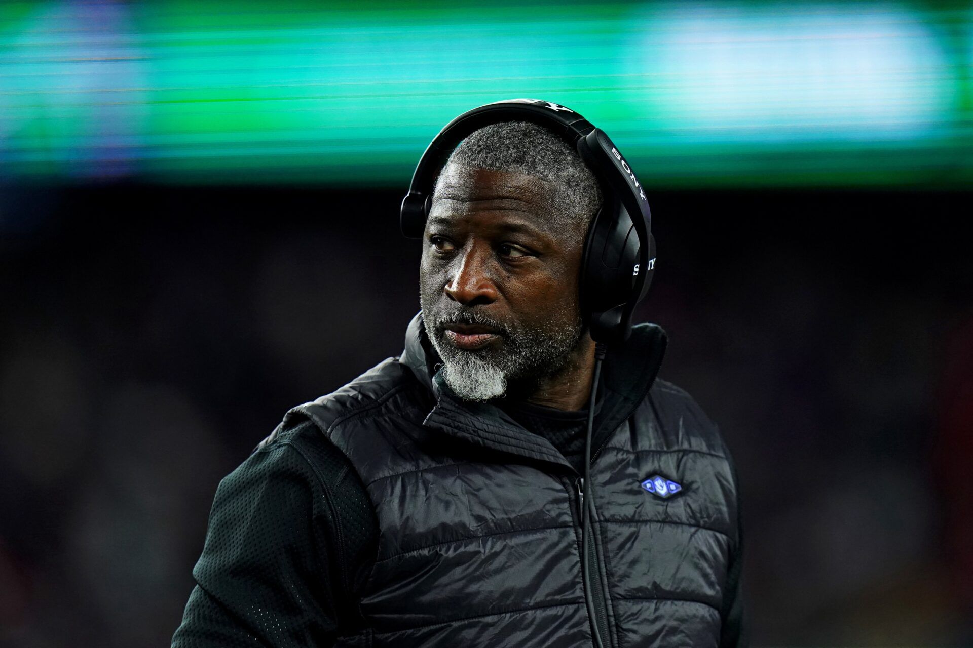 New York Jets head coach Aaron Glenn looks on during the second half against the New England Patriots at Gillette Stadium.
