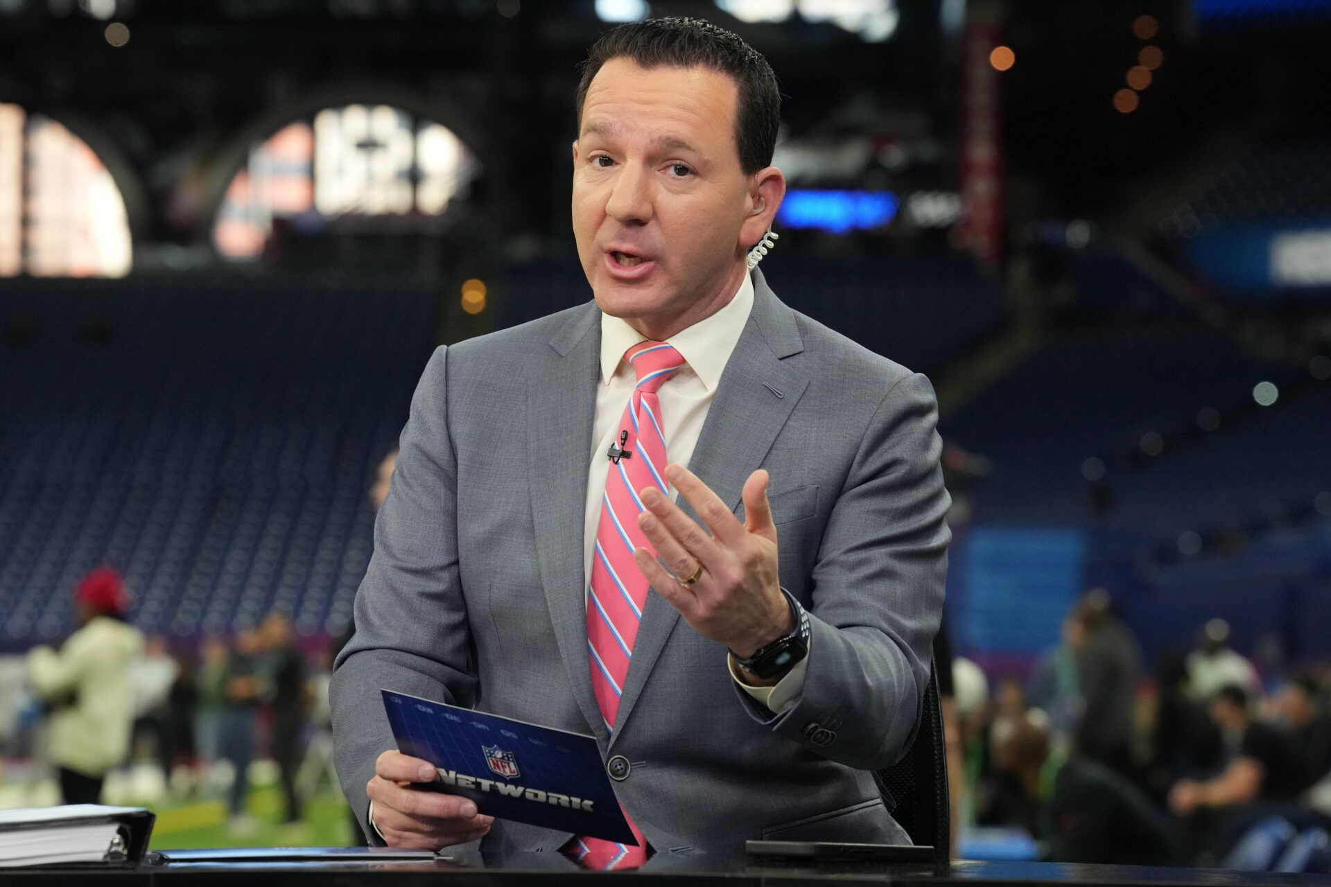 NFL media insider Ian Rapoport during the NFL Scouting Combine at Lucas Oil Stadium.