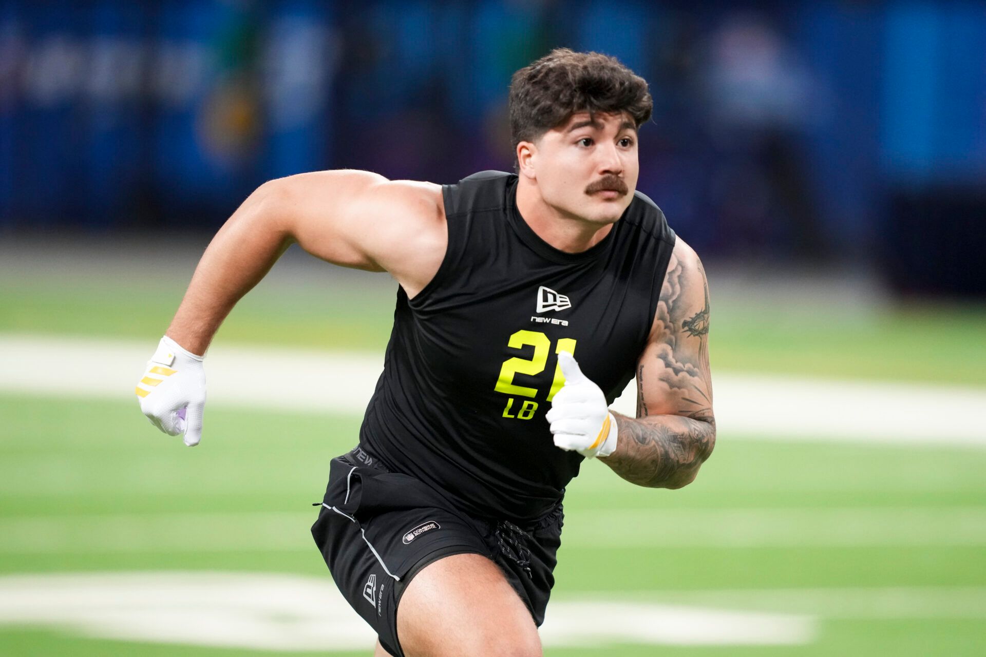 Texas Tech linebacker Jacob Rodriguez (LB21) during the NFL Scouting Combine at Lucas Oil Stadium.