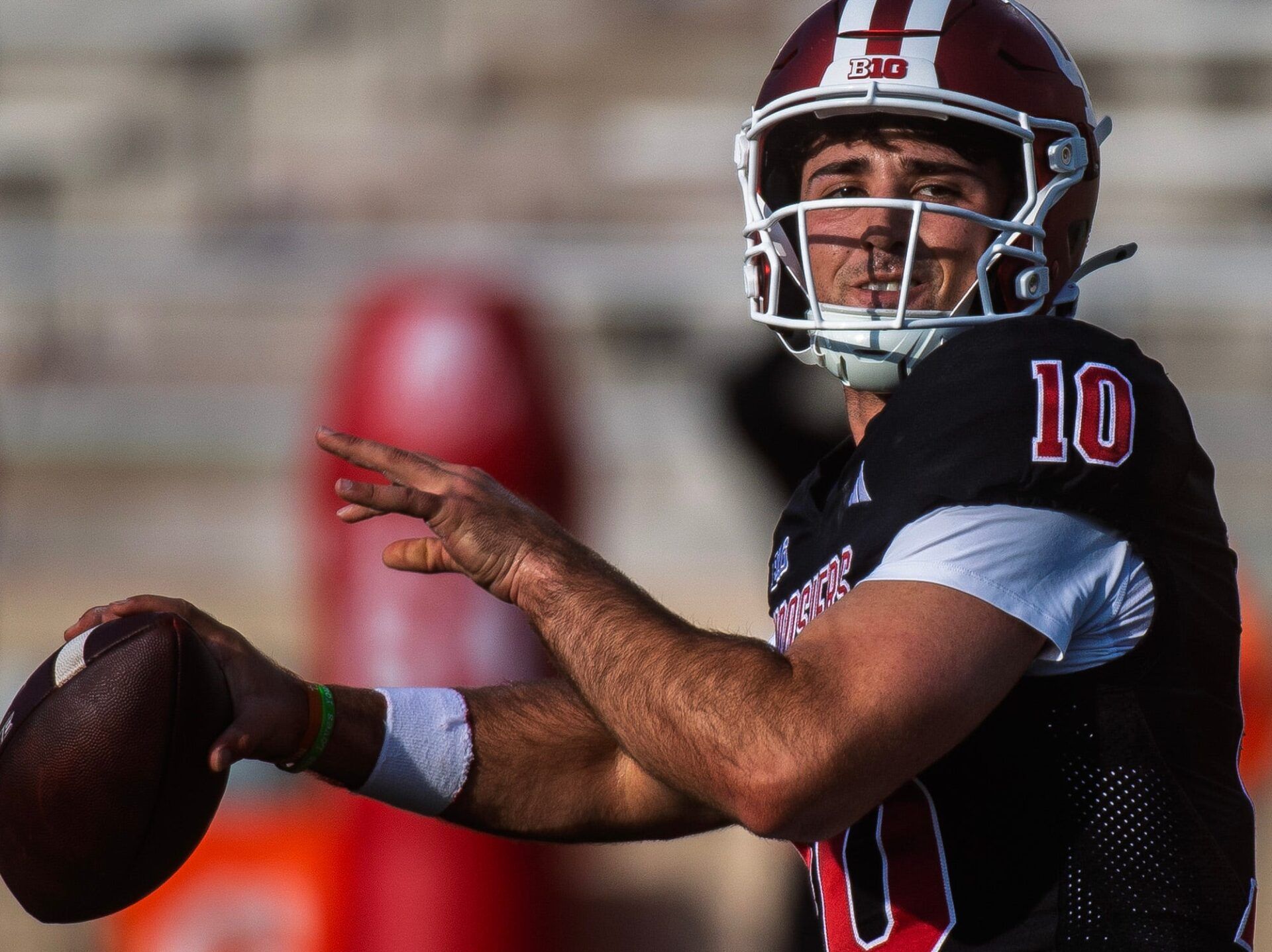 Indiana's Josh Hoover (10) during spring practice at Memorial Stadium on Tuesday, March 31, 2026.