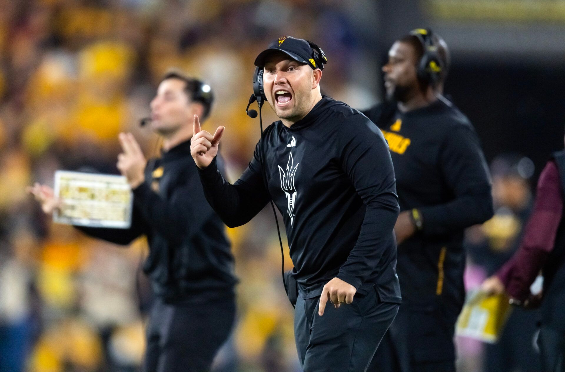 Arizona State Sun Devils head coach Kenny Dillingham reacts against the Arizona Wildcats during the 99th Territorial Cup at Mountain America Stadium.
