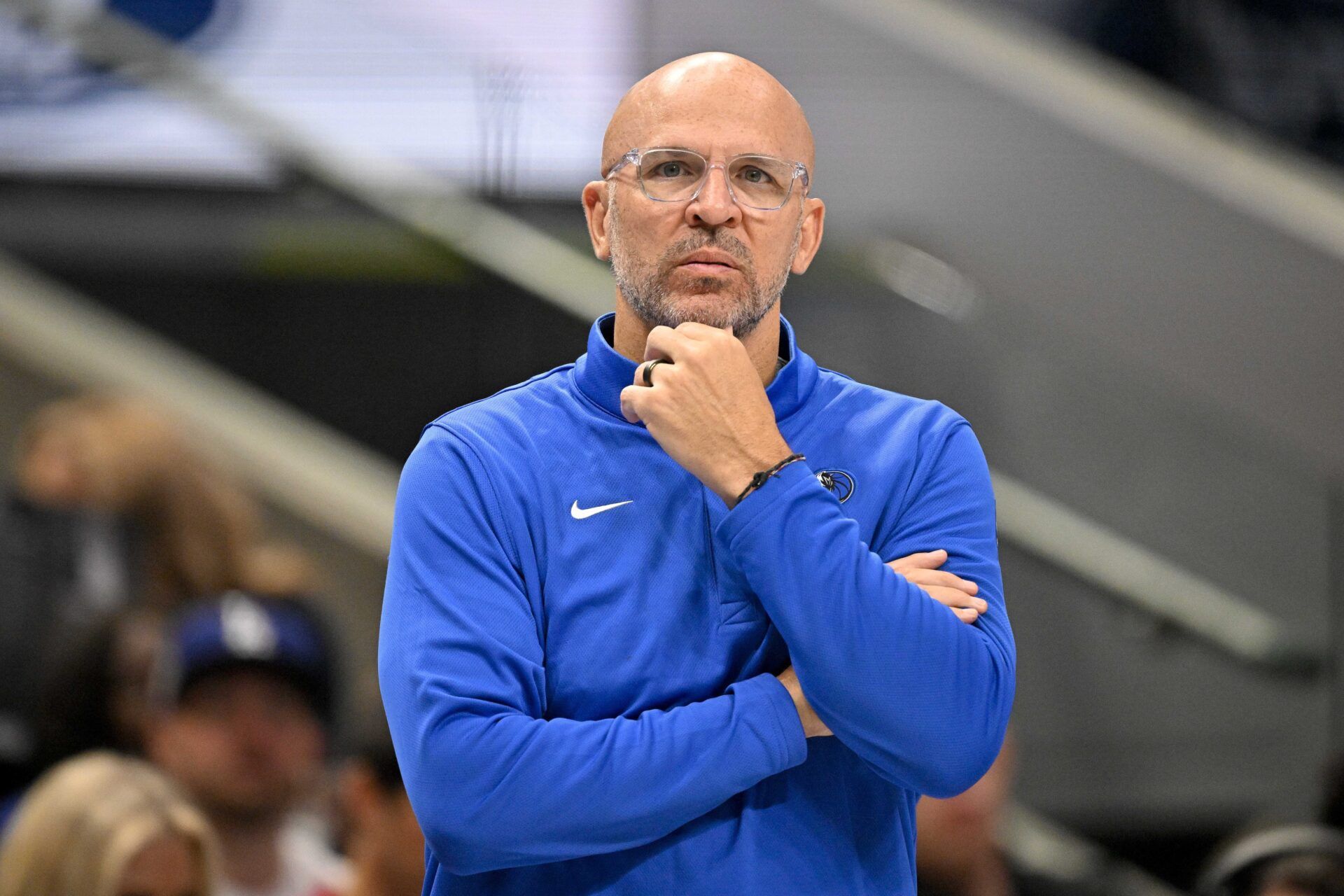 Dallas Mavericks head coach Jason Kidd looks on during the second quarter against the Minnesota Timberwolves at the American Airlines Center.