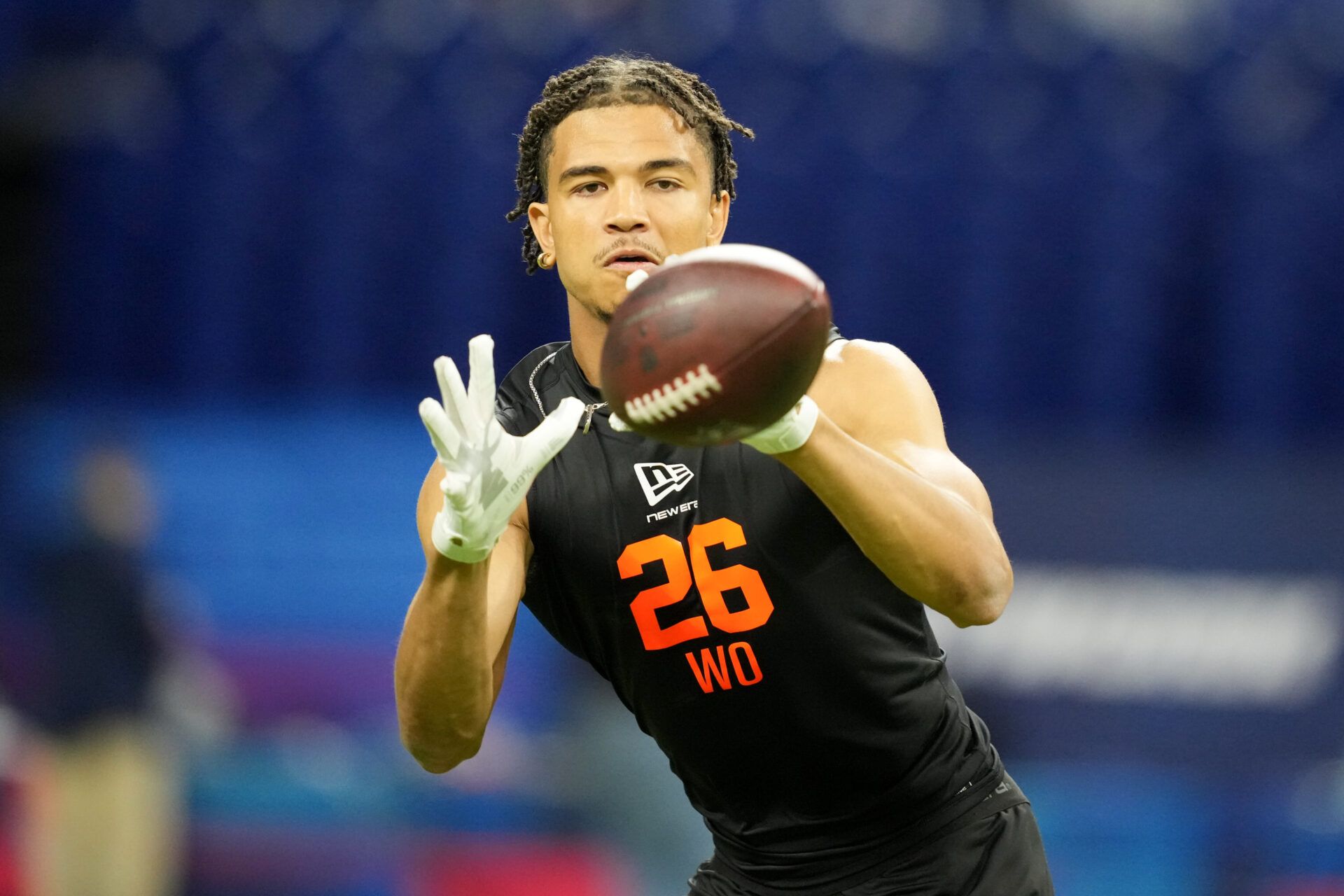 North Dakota State wideout Bryce Lance (WO26) during the NFL Scouting Combine at Lucas Oil Stadium.