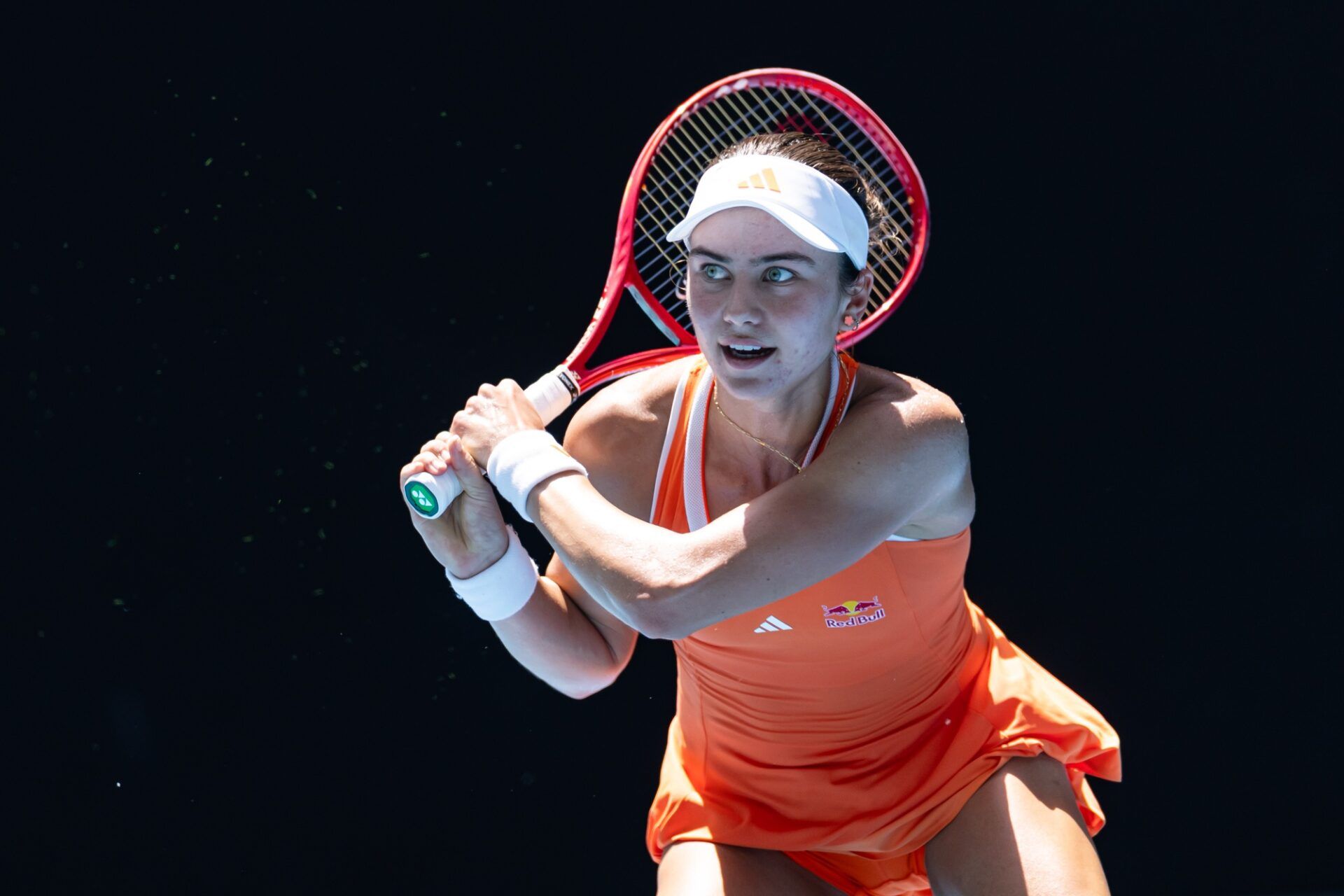 Iva Jovic of United States in action against Yulia Putintseva of Kazakhstan in the fourth round of the womens singles at the Australian Open at John Cain Arena in Melbourne Park.