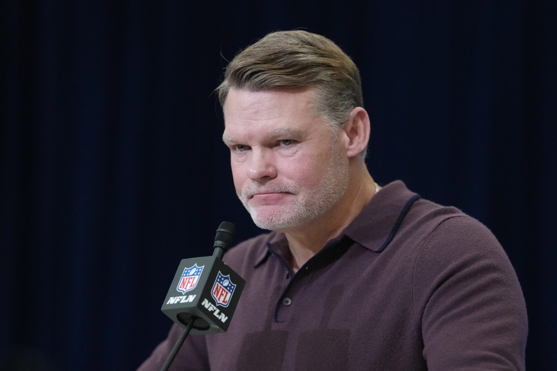 Indianapolis Colts general manager Chris Ballard speaks at the NFL Scouting Combine at the Indiana Convention Center.