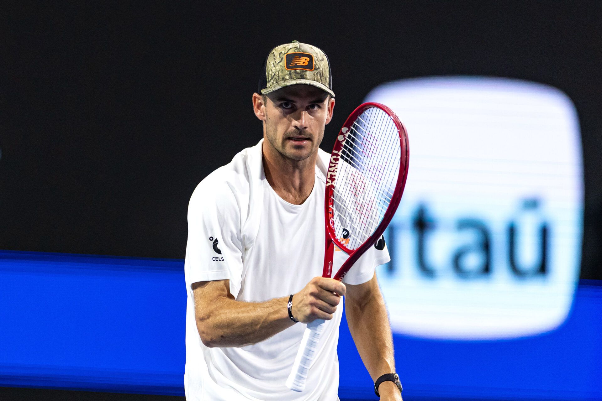 Tommy Paul of the United States reacts during his match against Arthur Fils of France in the quarter finals of the men’s singles at the Miami Open at Hard Rock Stadium.