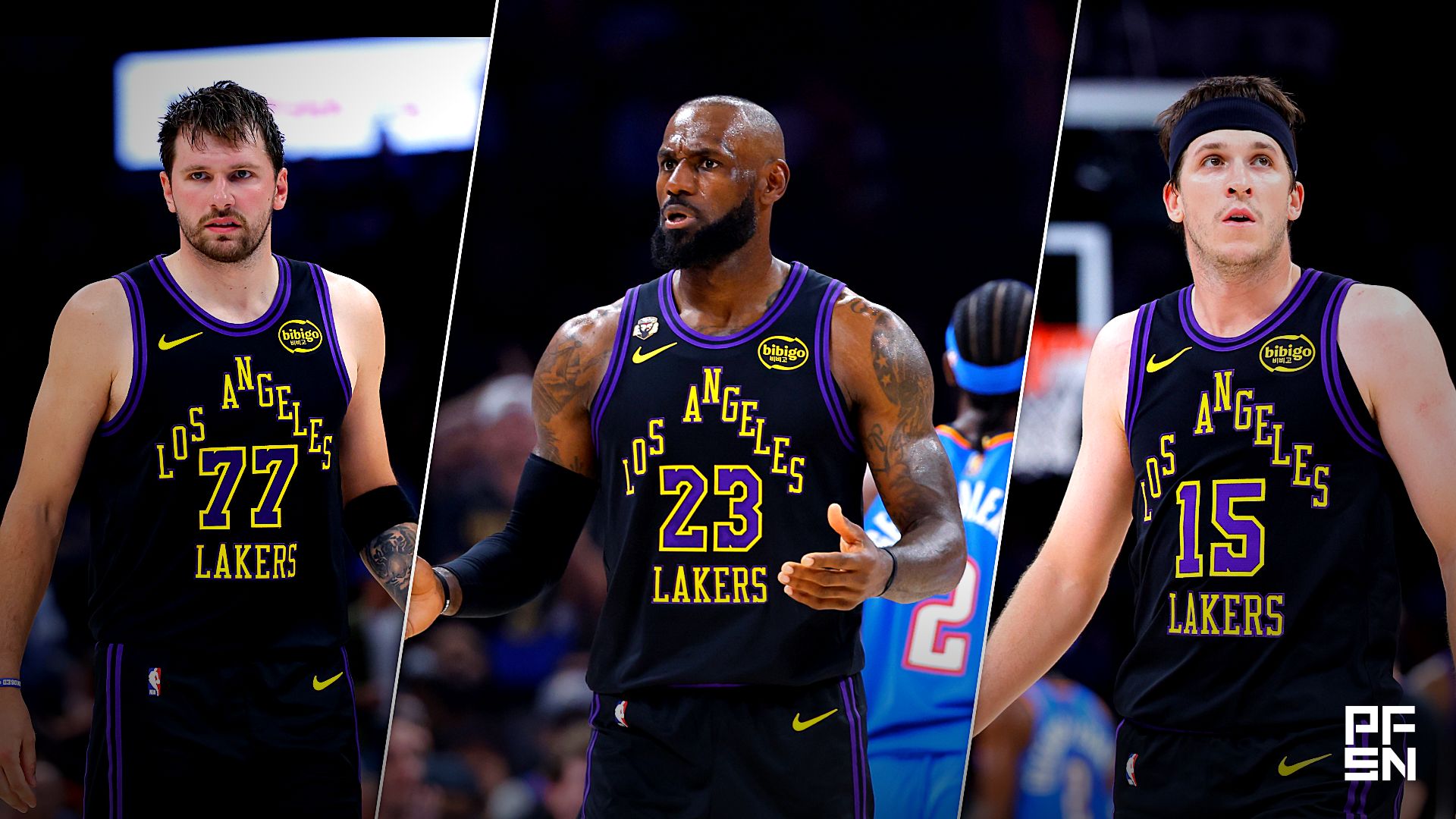 Collage featuring NBA: Los Angeles Lakers at Oklahoma City Thunder, NBA: Los Angeles Lakers at Oklahoma City Thunder, and NBA: Los Angeles Lakers at Oklahoma City Thunder.
Alonzo Adams-Imagn Images