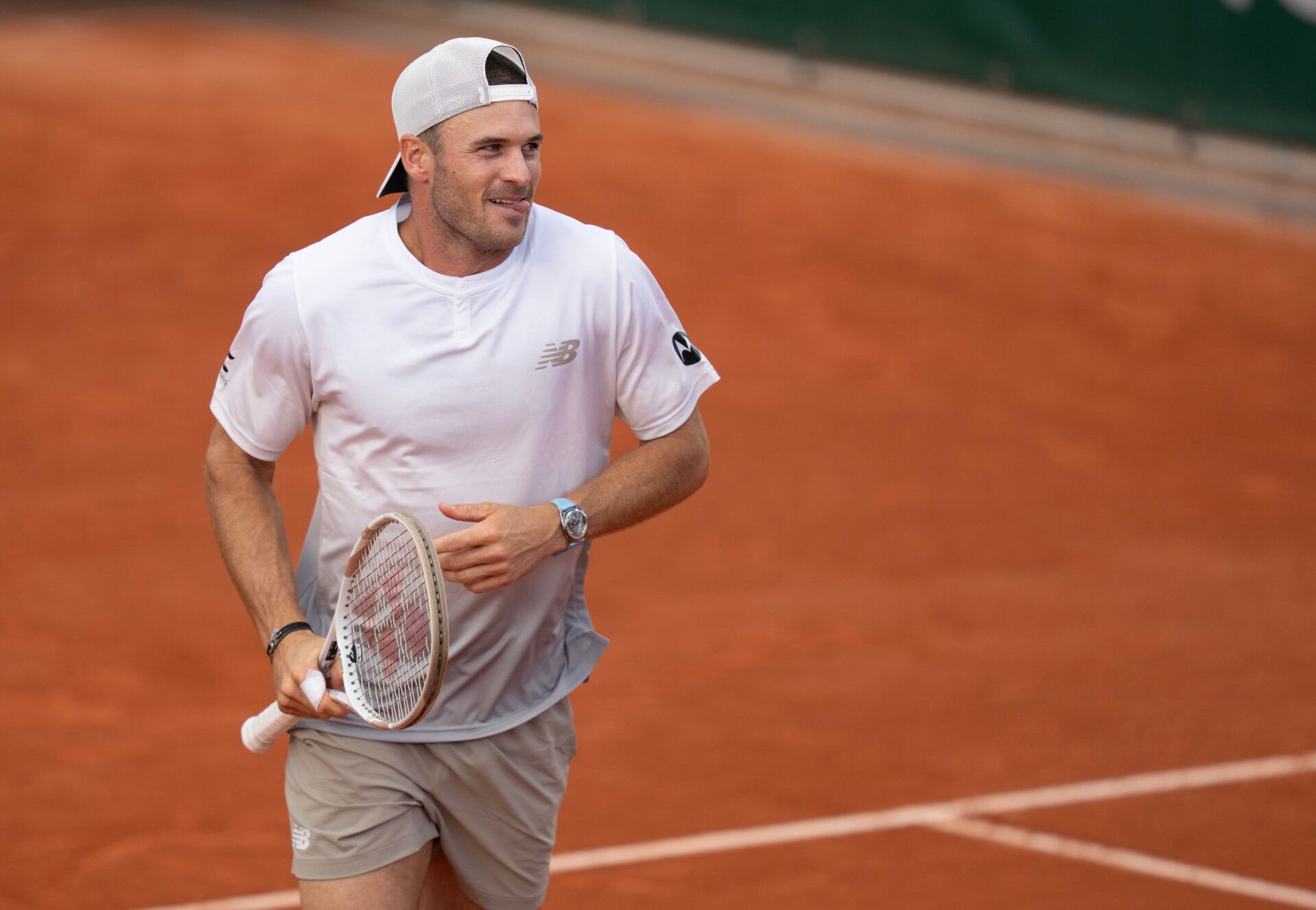 Tommy Paul of the United States reacts to a point during his match against Marton Fucsovics of Hungary on day four at Roland Garros Stadium.