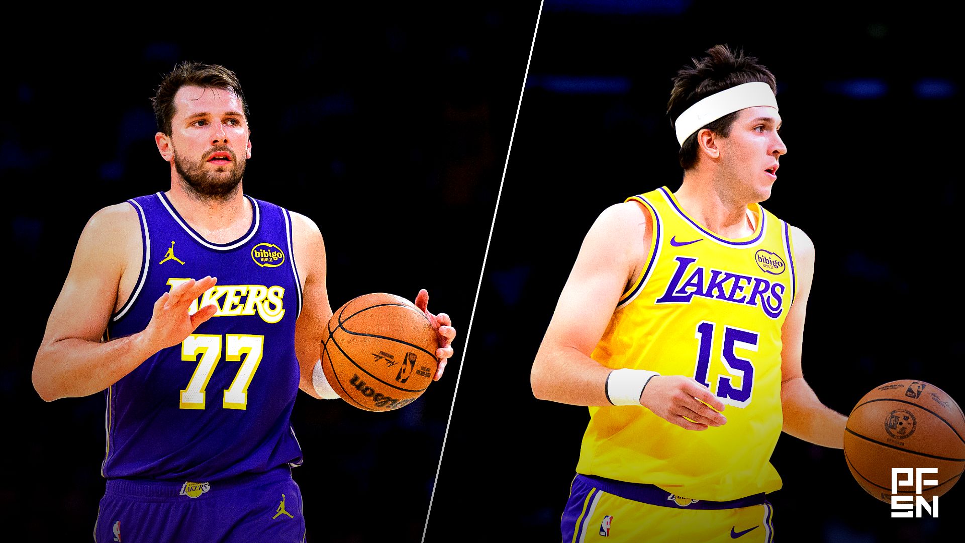 Collage featuring NBA: Brooklyn Nets at Los Angeles Lakers and NBA: Denver Nuggets at Los Angeles Lakers.
William Liang-Imagn Images