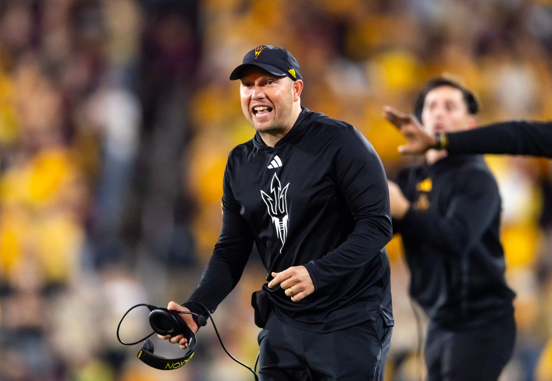 Arizona State Sun Devils head coach Kenny Dillingham reacts against the Arizona Wildcats in the second half during the 99th Territorial Cup at Mountain America Stadium.
