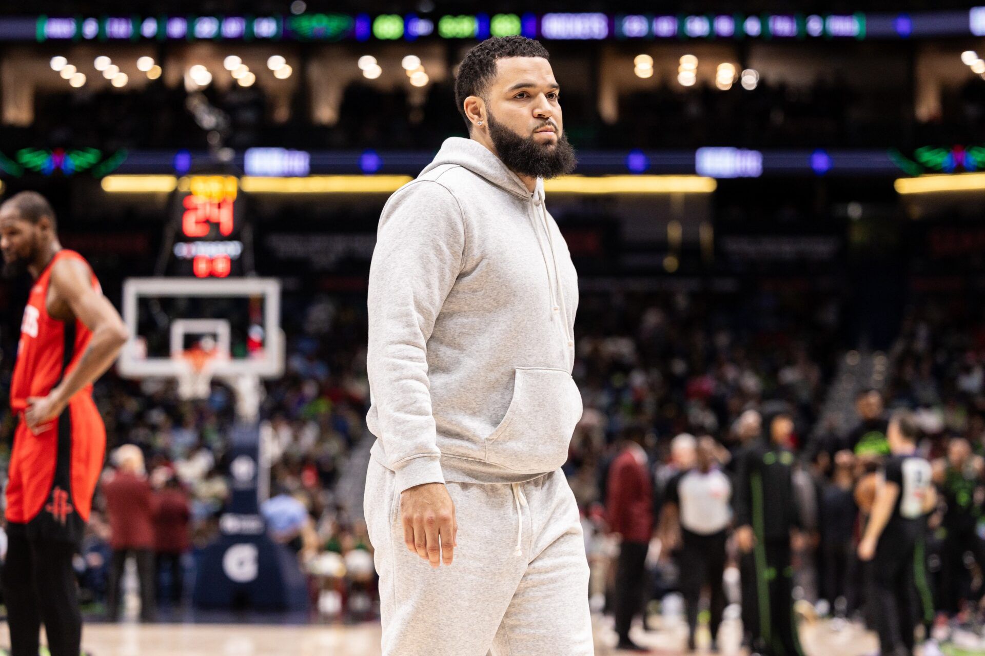 Houston Rockets guard Fred Vanvleet (5) looks on against the New Orleans Pelicans during the second half at Smoothie King Center.