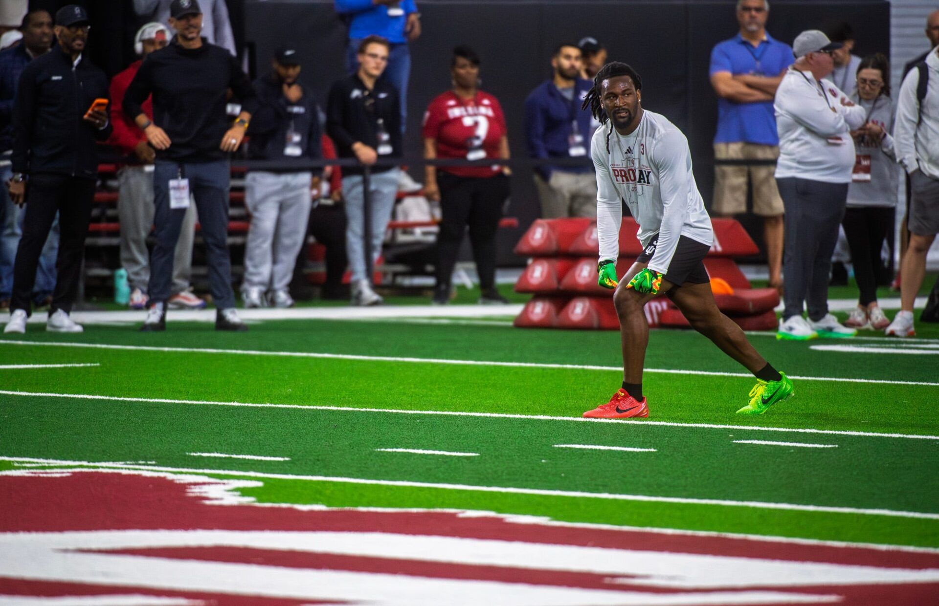 Omar Cooper Jr. participates in Indiana University's Pro Day at Mellencamp Pavilion on Wednesday, April 1, 2026.