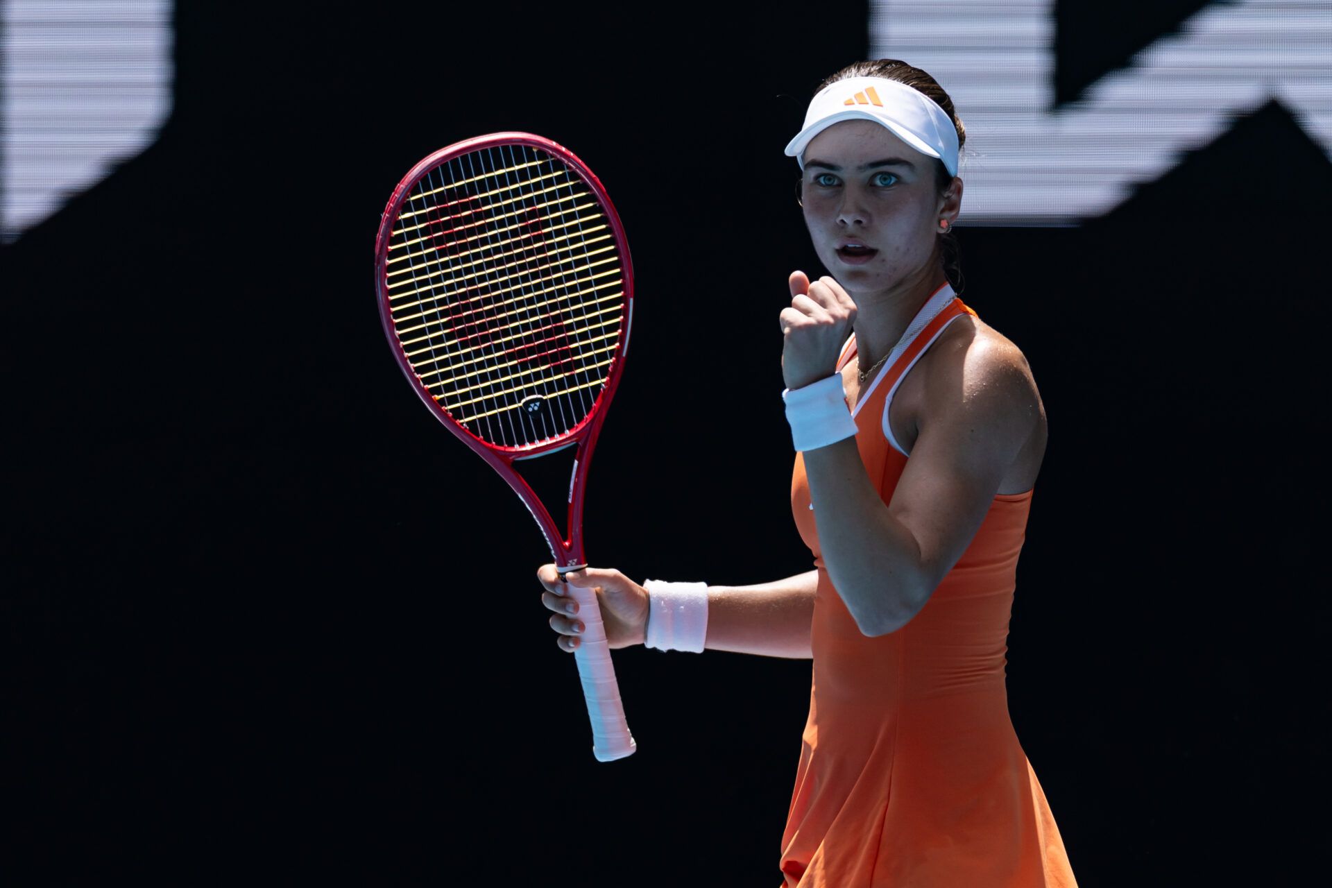 Iva Jovic of United States in action against Yulia Putintseva of Kazakhstan in the fourth round of the womens singles at the Australian Open at John Cain Arena in Melbourne Park.