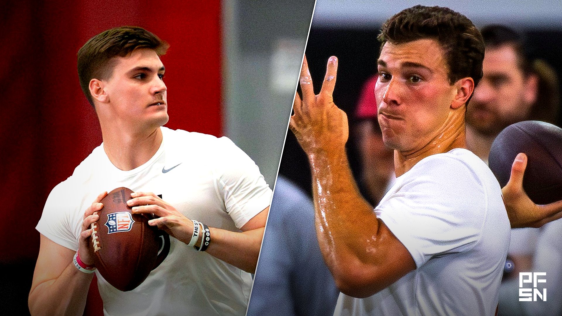Quarterback Ty Simpson throws during Pro Day in the Hank Crisp Indoor Practice Facility at the University of Alabama
Credit:
© Gary Cosby Jr. / USA TODAY NETWORK via Imagn Image

Fernando Mendoza participates in Indiana University's Pro Day at Mellencamp Pavilion on Wednesday, April 1, 2026.
Credit:
© Rich Janzaruk/Herald-Times / USA TODAY NETWORK via Imagn Images