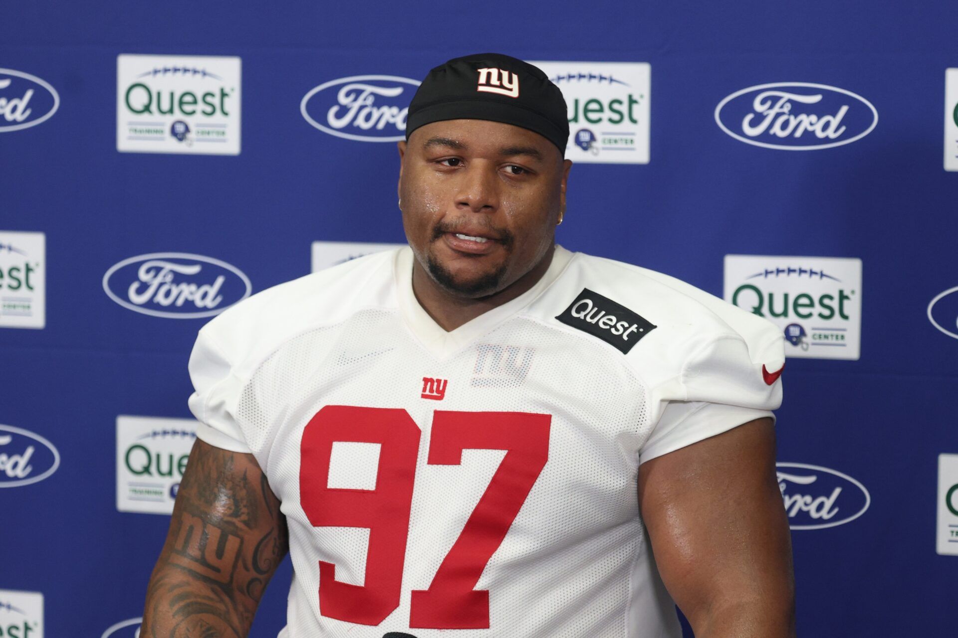 New York Giants defensive tackle Dexter Lawrence II (97) during training camp at Quest Diagnostics Training Center.