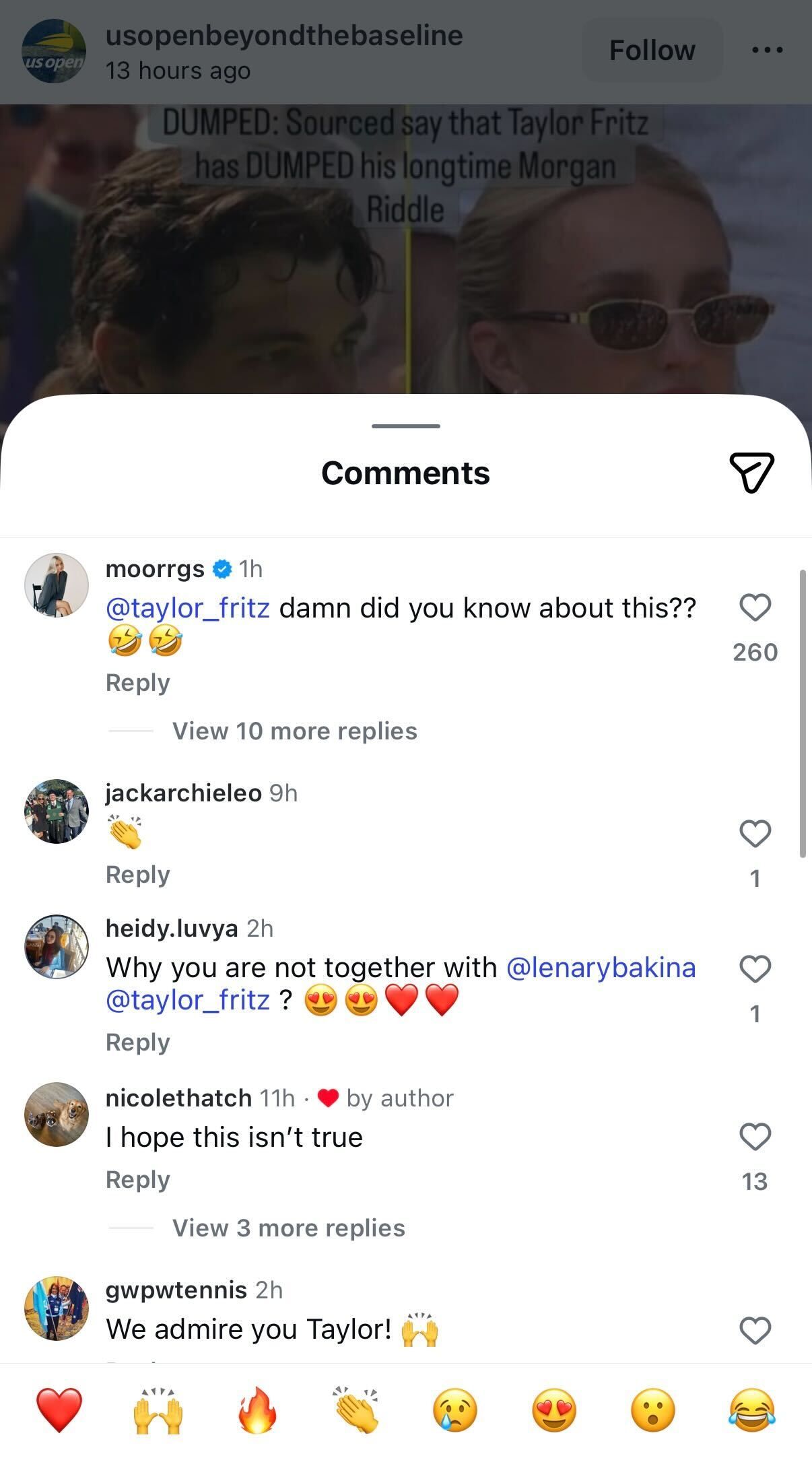 Screengrab of Morgan Riddle's Instagram Comment