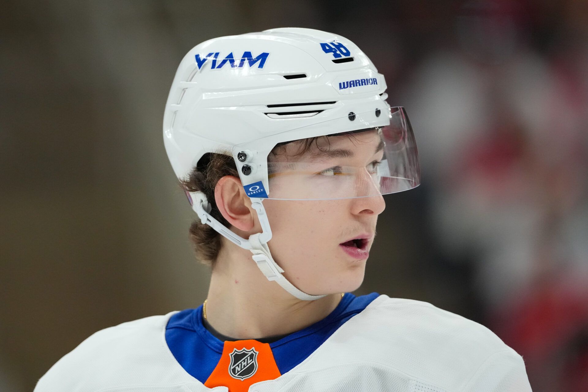 New York Islanders defenseman Matthew Schaefer (48) at Lenovo Center.