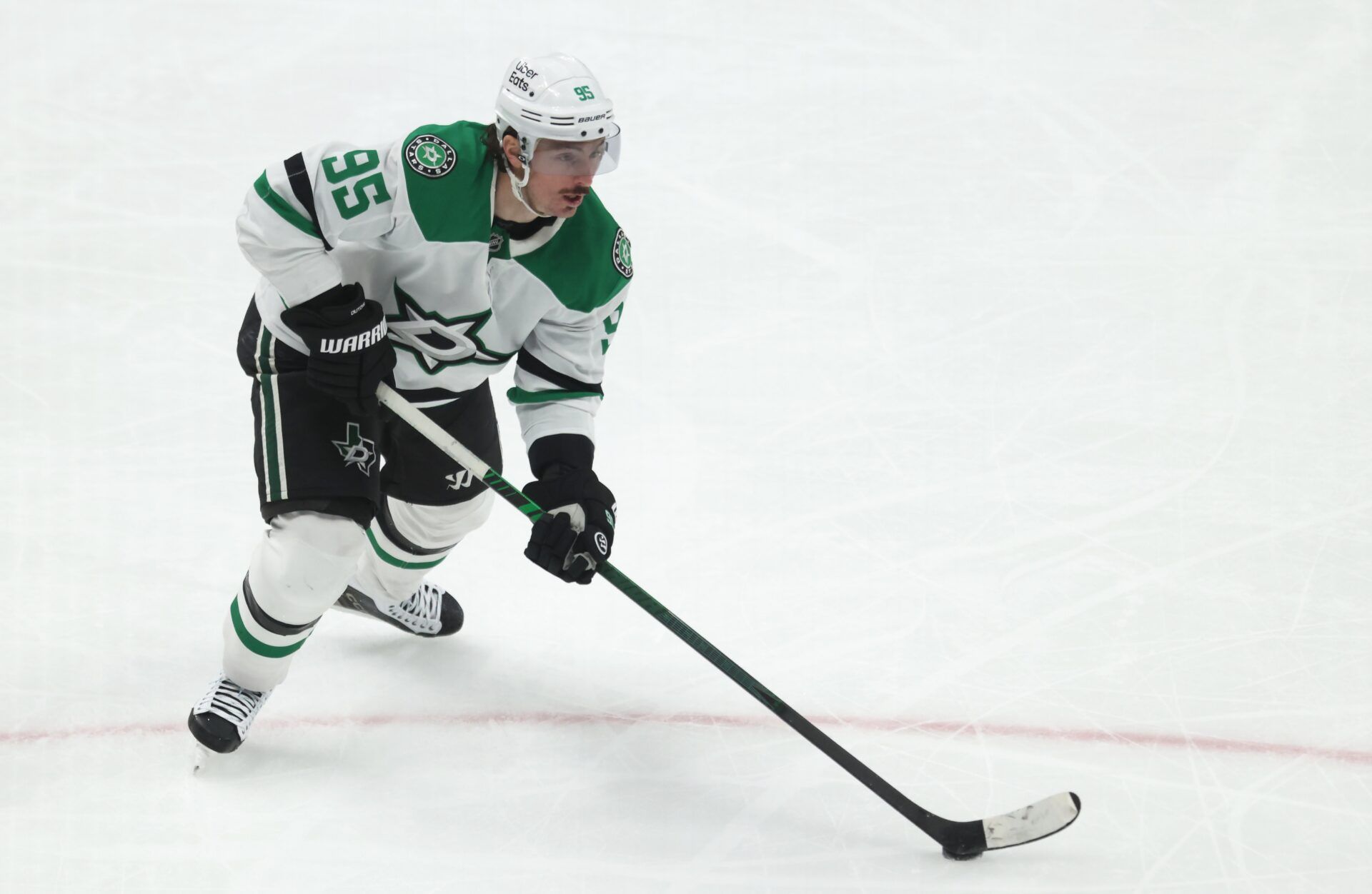 Dallas Stars center Matt Duchene (95) skates with the puck against the Pittsburgh Penguins during the third period at PPG Paints Arena.