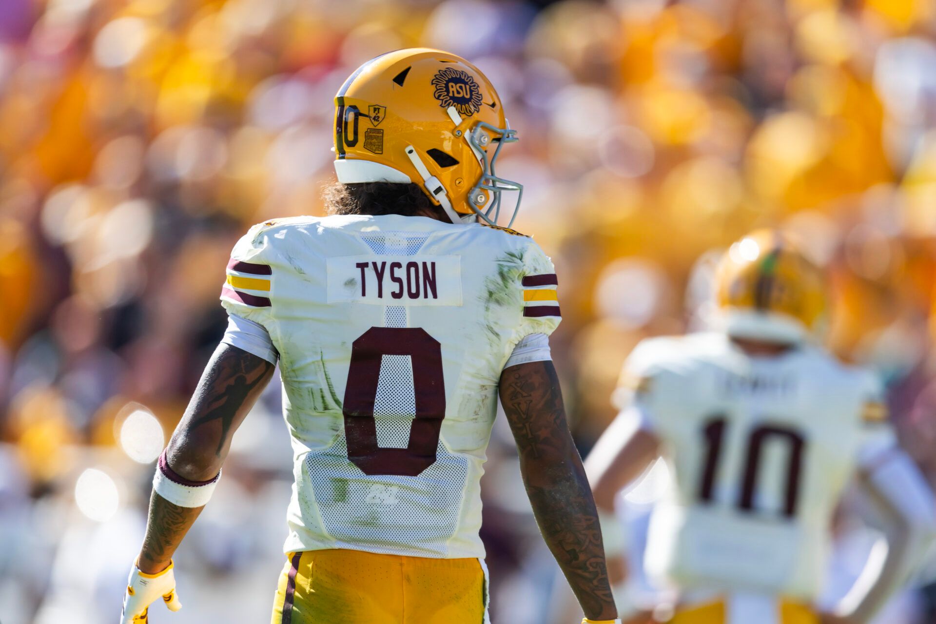 Detailed view of the jersey of Arizona State Sun Devils wide receiver Jordyn Tyson (0) against the Texas Tech Red Raiders at Mountain America Stadium.