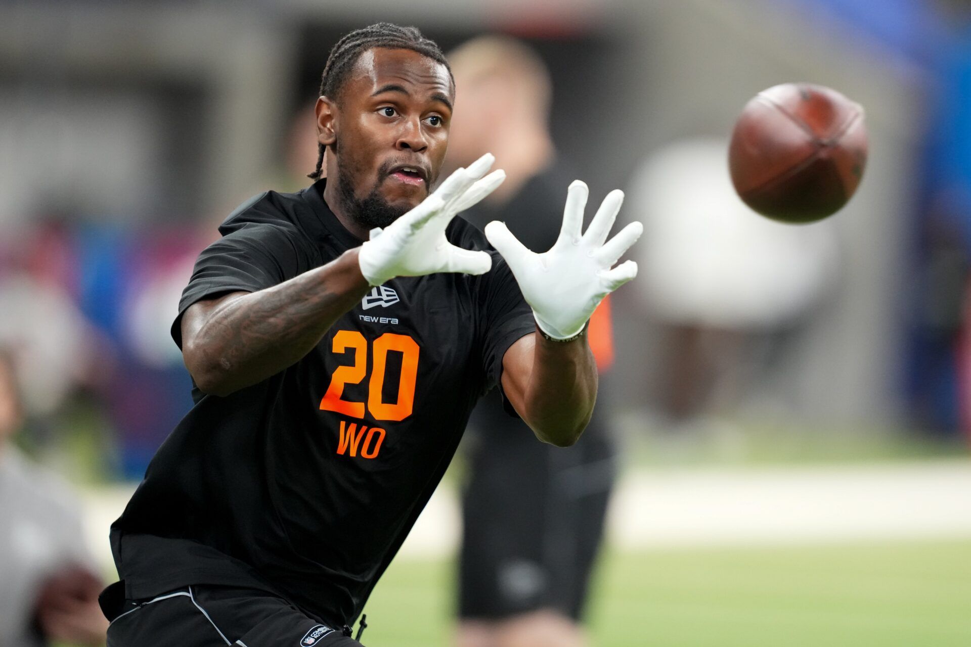 Notre Dame wideout Malachi Fields (WO20) during the NFL Scouting Combine at Lucas Oil Stadium.