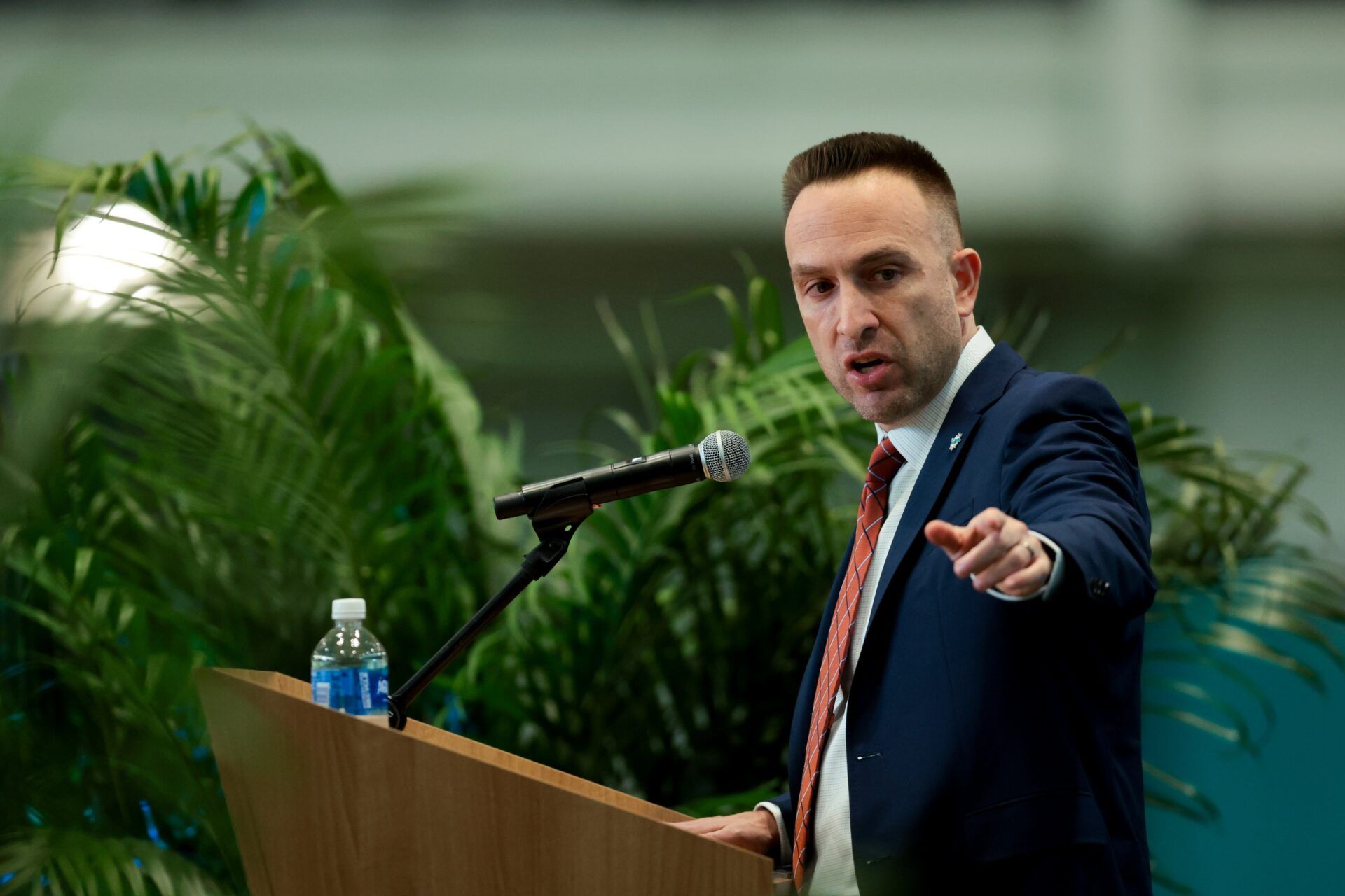 Miami Dolphins head coach Jeff Hafley speaks to reporters during his introductory press conference at Baptist Health Training Complex.
