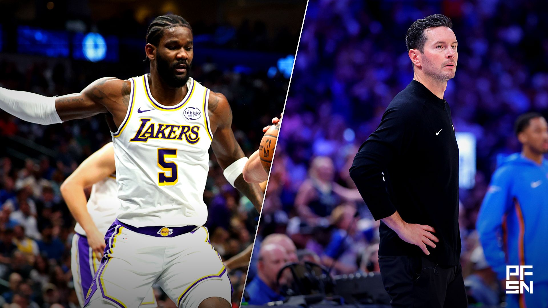Collage featuring NBA: Los Angeles Lakers at Dallas Mavericks and NBA: Los Angeles Lakers at Oklahoma City Thunder.
Kevin Jairaj-Imagn Images / Alonzo Adams-Imagn Images