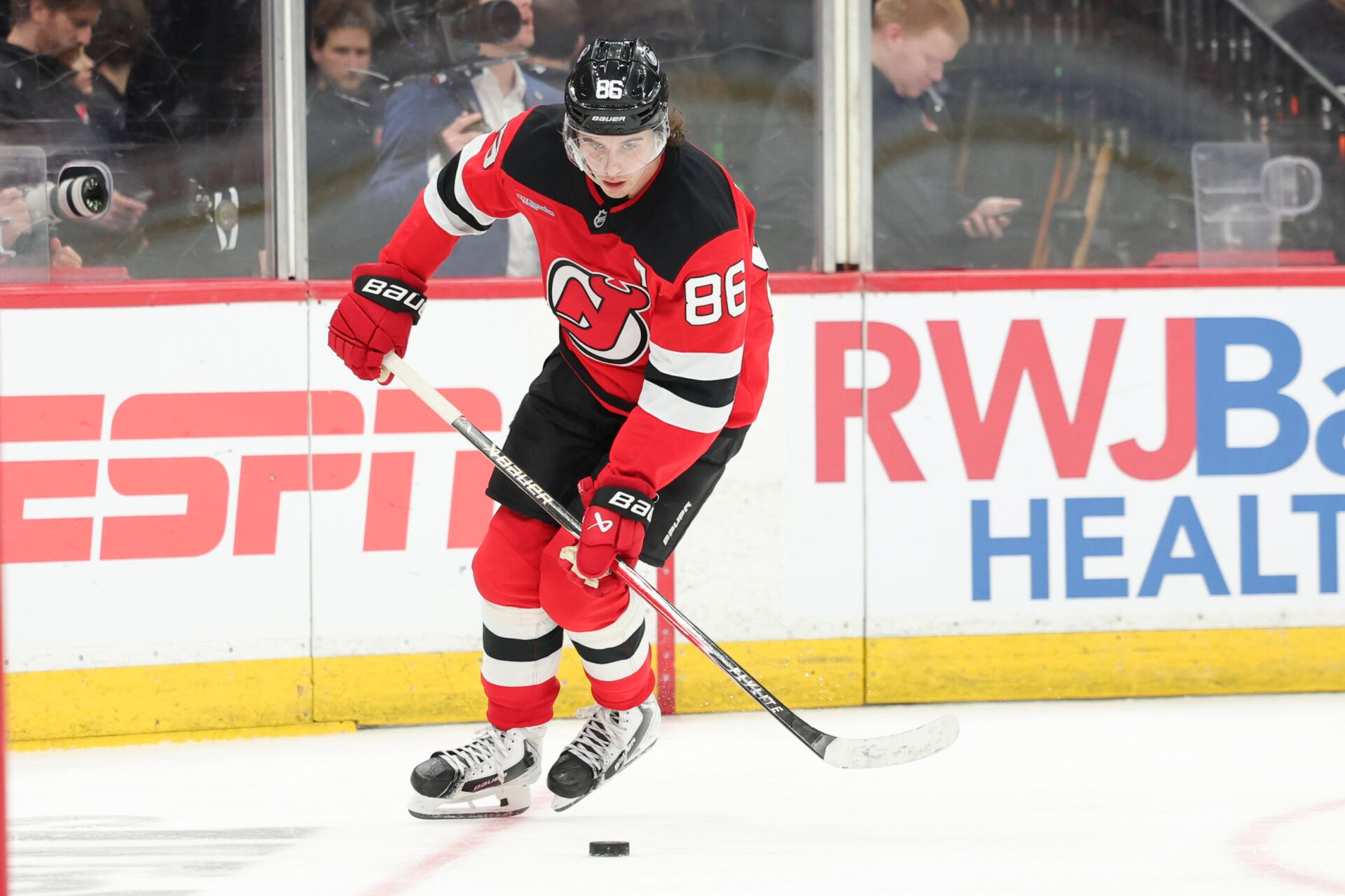 New Jersey Devils center Jack Hughes (86) at Prudential Center.