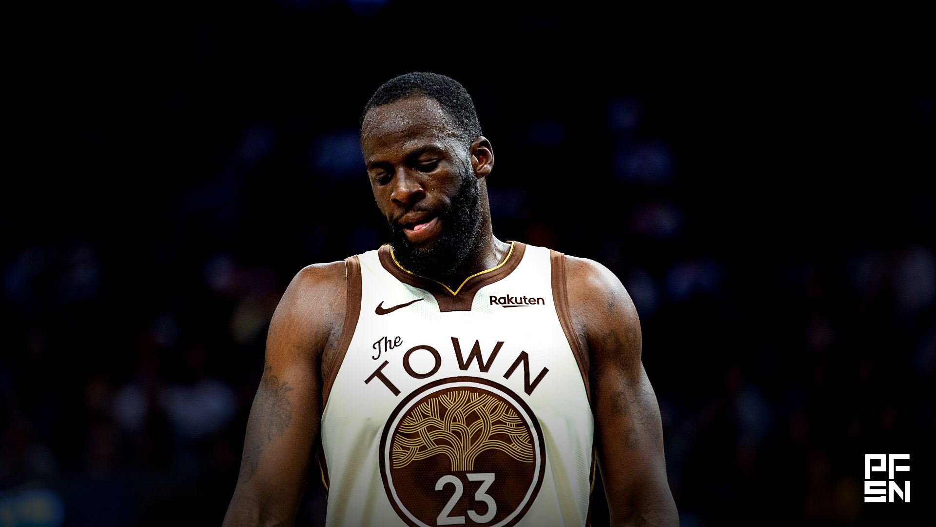 Golden State Warriors forward Draymond Green (23) reacts after a foul is called in favor of the Brooklyn Nets during the second quarter at Chase Center.