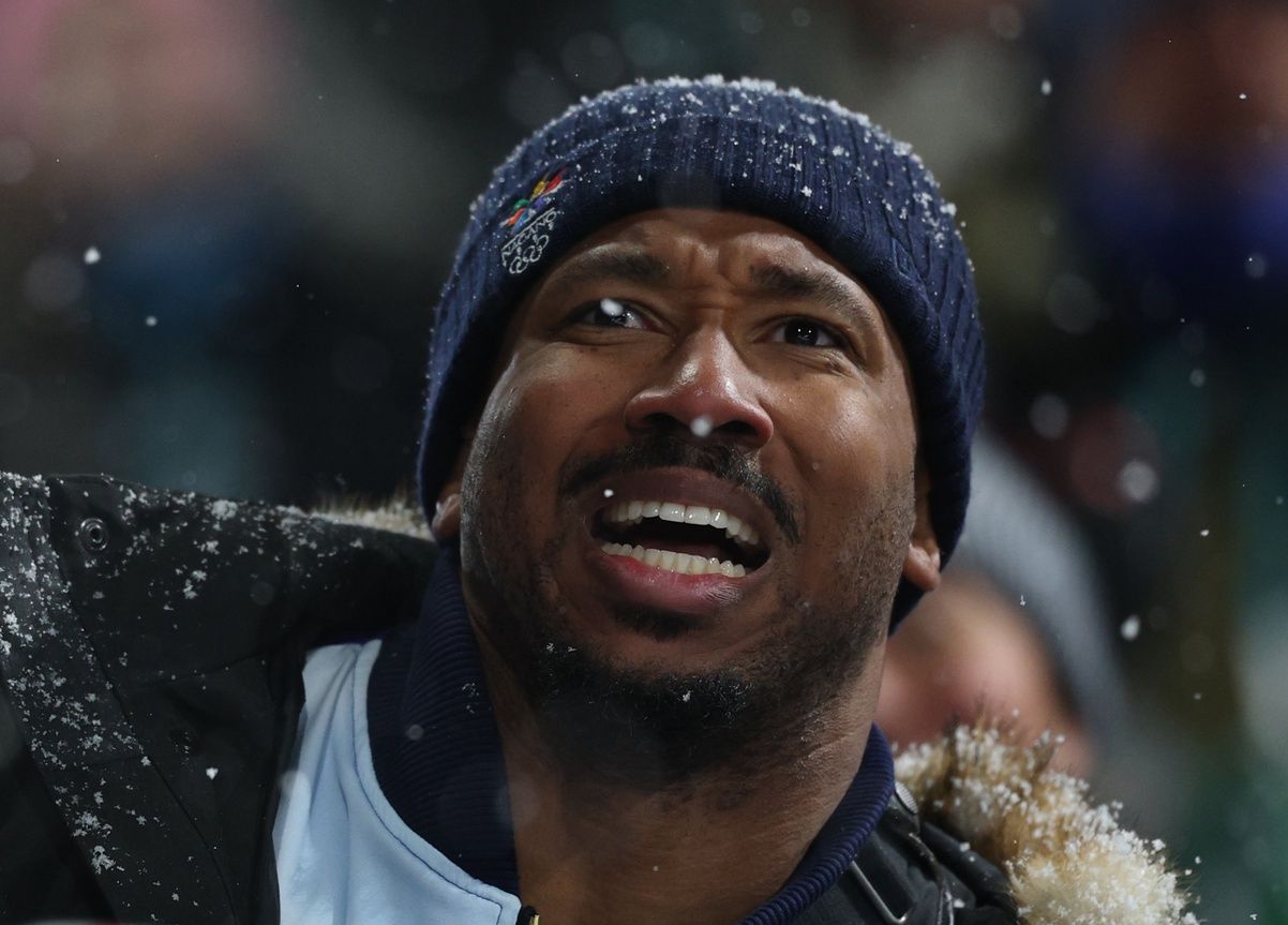 Cleveland Browns player Myles Garrett in attendance in the women's halfpipe final during the Milano Cortina 2026 Olympic Winter Games at Livigno Snow Park.