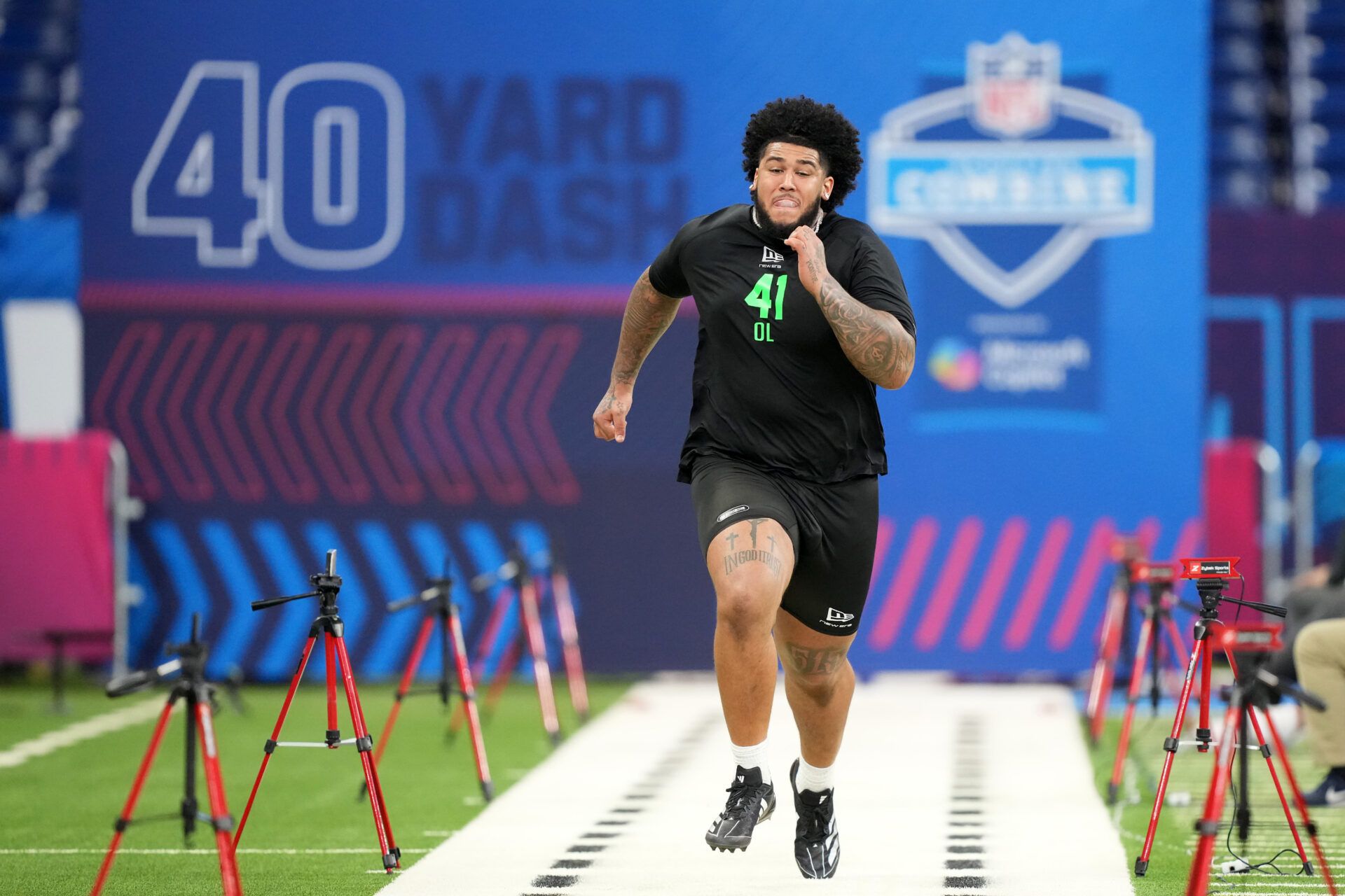 Alabama offensive lineman Kadyn Proctor (OL41) during the NFL Scouting Combine at Lucas Oil Stadium.