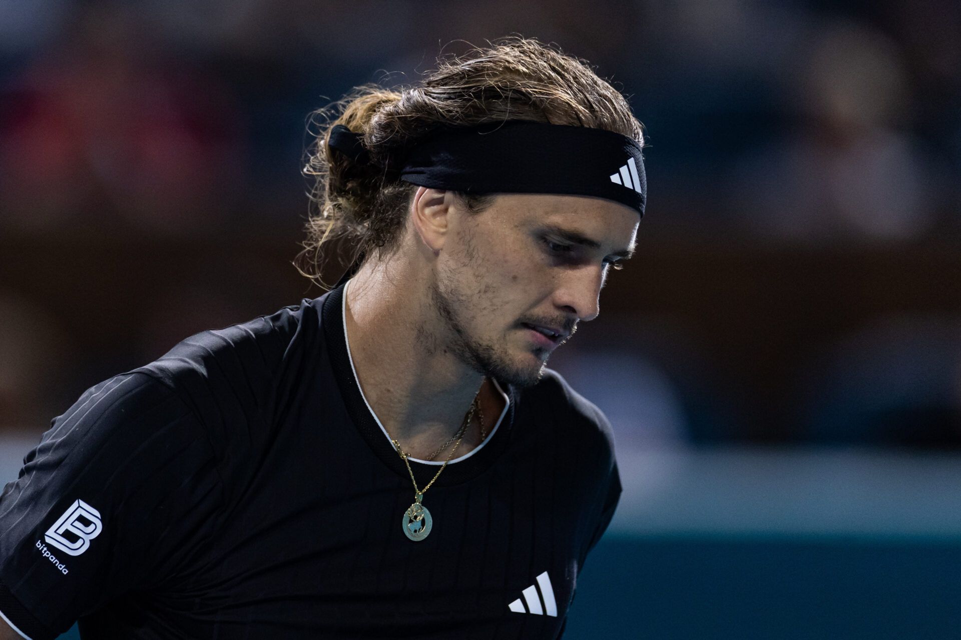 Alexander Zverev of Germany reacts after missing a shot against against Jannik Sinner of Italy in the semi-finals of the men’s singles at the Miami Open at the Hard Rock Stadium.