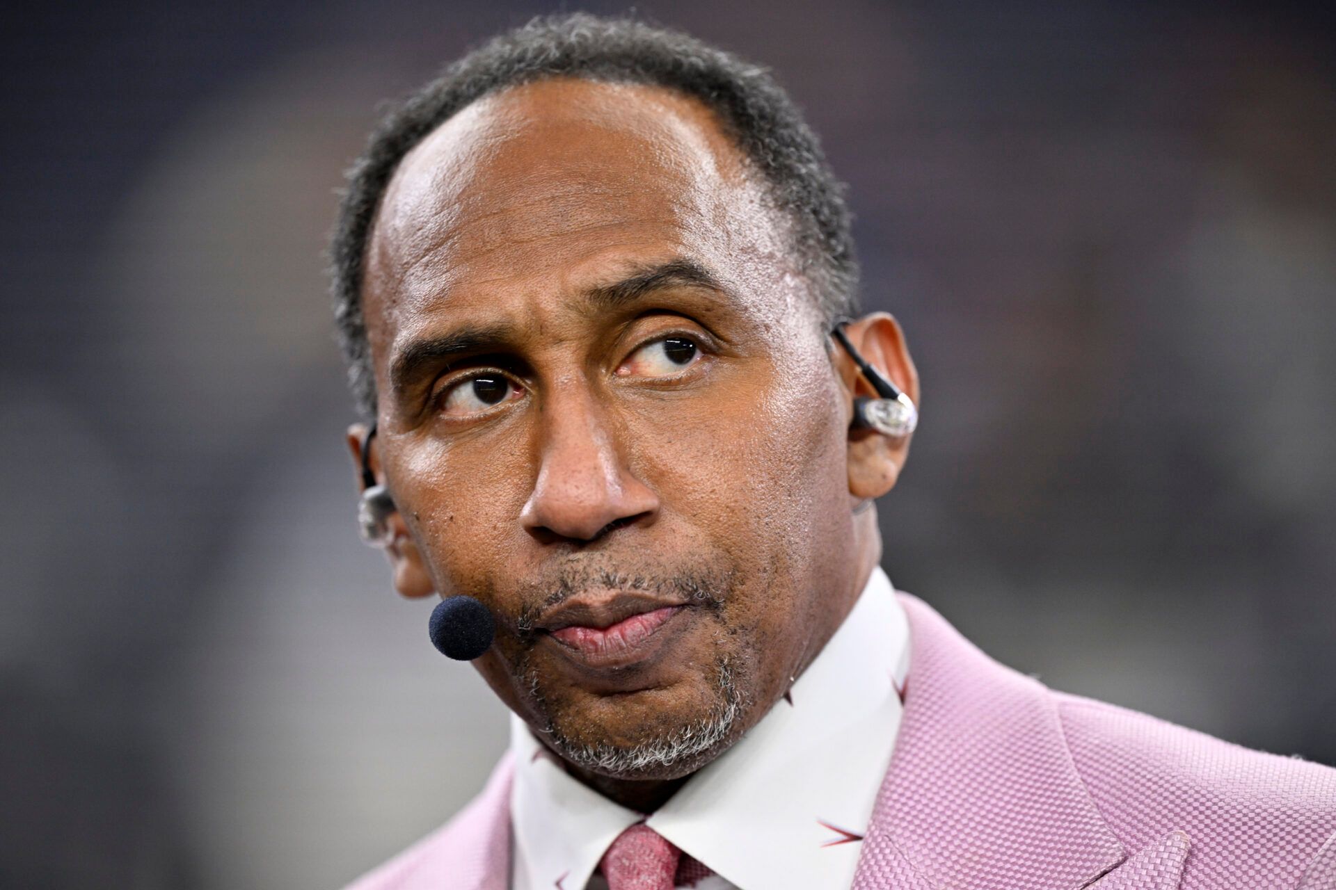 ESPN commentator Stephen A. Smith looks on before the game between the Dallas Cowboys and the Arizona Cardinals at AT&T Stadium.