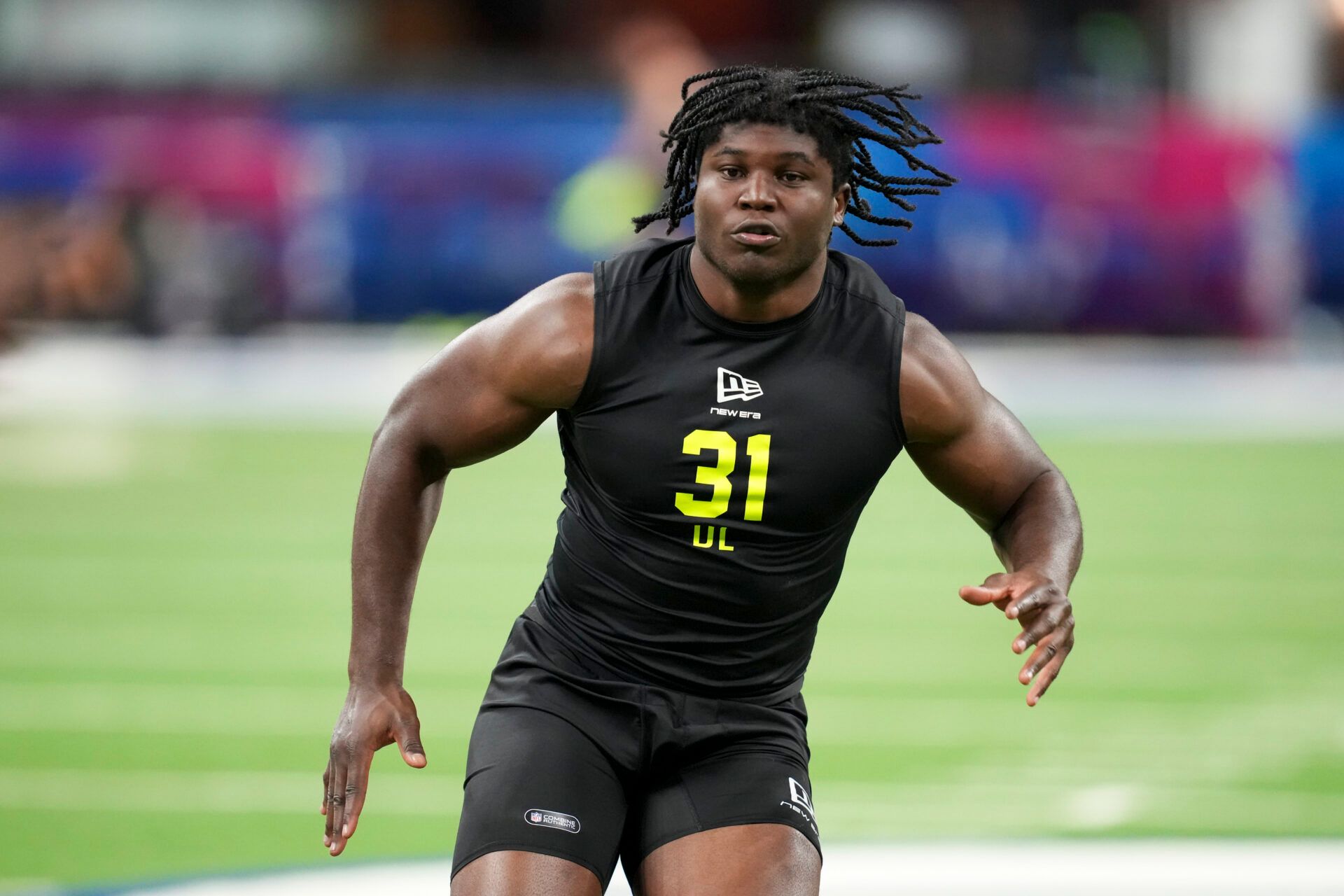 Texas Tech defensive lineman David Bailey (DL31) during the NFL Scouting Combine  at Lucas Oil Stadium.
