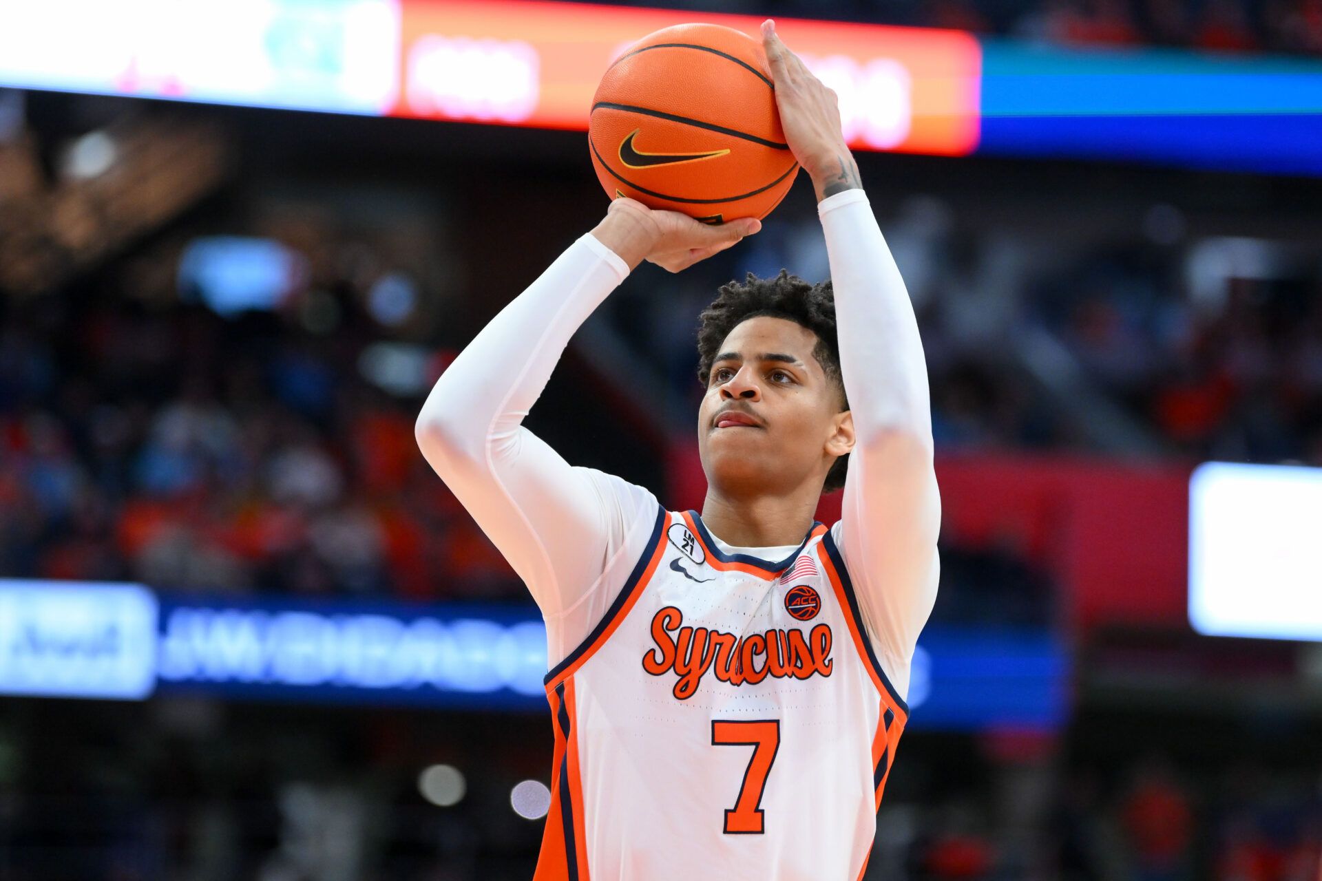Syracuse Orange guard Kiyan Anthony (7) shoots a free throw during the second half against the North Carolina Tar Heels at the JMA Wireless Dome.