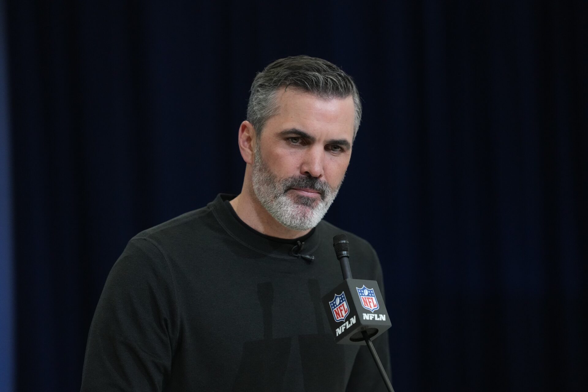 Atlanta Falcons coach Kevin Stefanski speaks at the NFL Scouting Combine at the Indiana Convention Center.