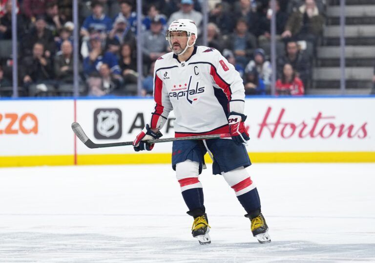 Washington Capitals left wing Alex Ovechkin (8) skates against the Toronto Maple Leafs during the third period at Scotiabank Arena.