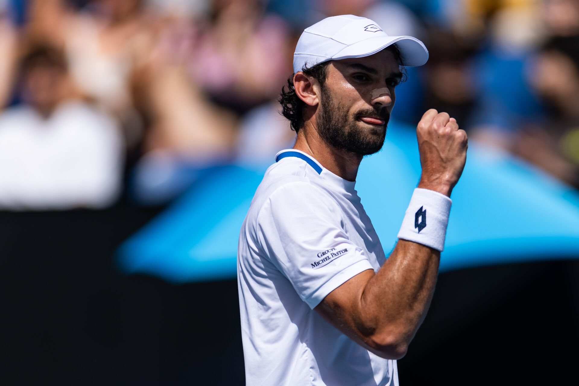 Valentin Vacherot of Monaco in action against Rinky Hijikata of Australia in the second round of the men’s singles at the Australian Open at Kia Arena in Melbourne Park.