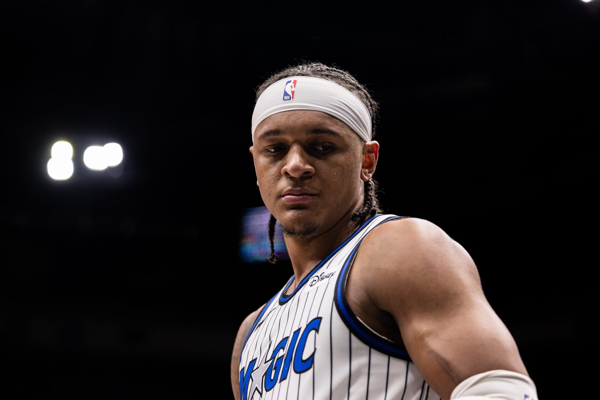 Orlando Magic forward Paolo Banchero (5) looks on against the New Orleans Pelicans during the second half at Smoothie King Center.
