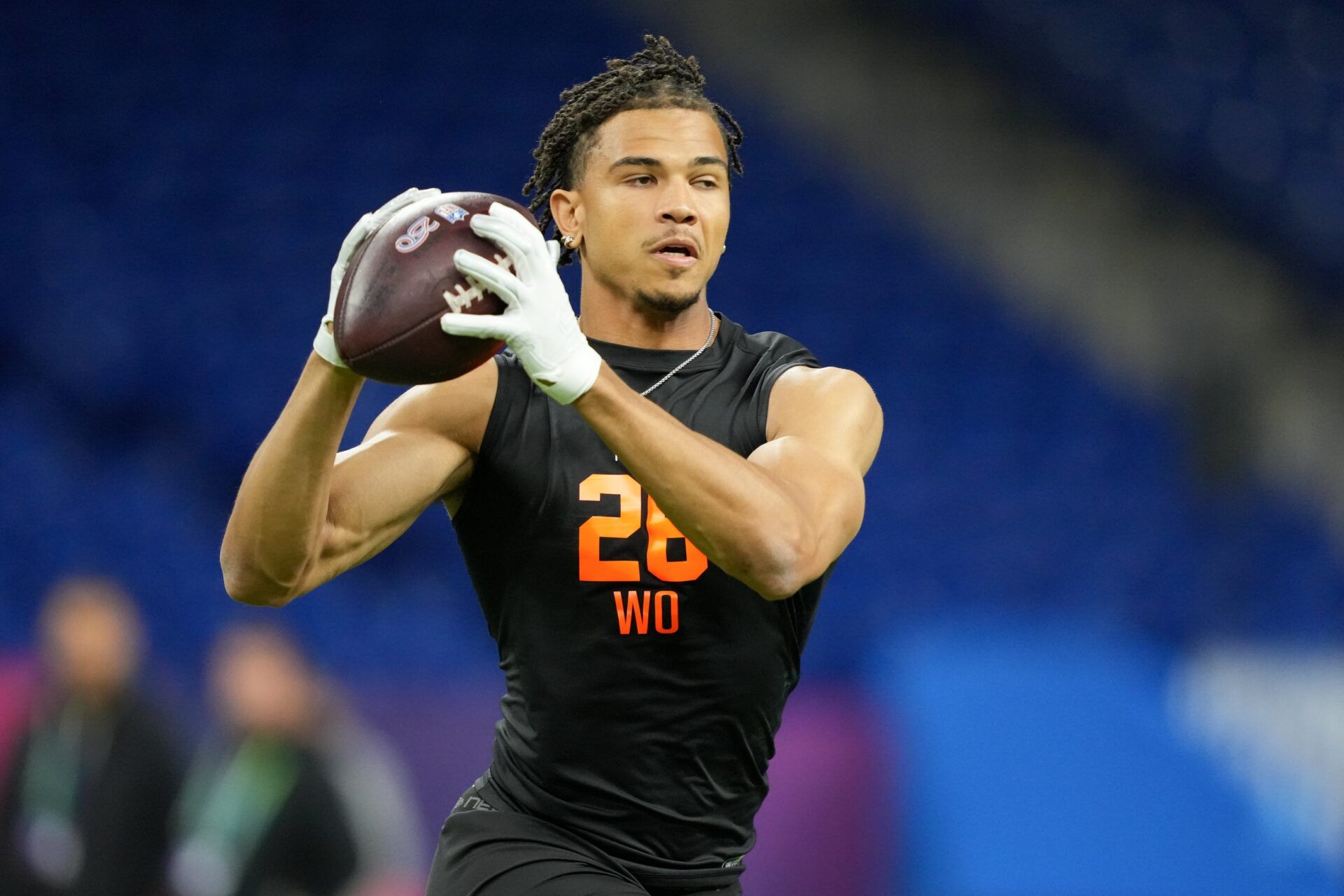 North Dakota State wideout Bryce Lance (WO26) during the NFL Scouting Combine at Lucas Oil Stadium.