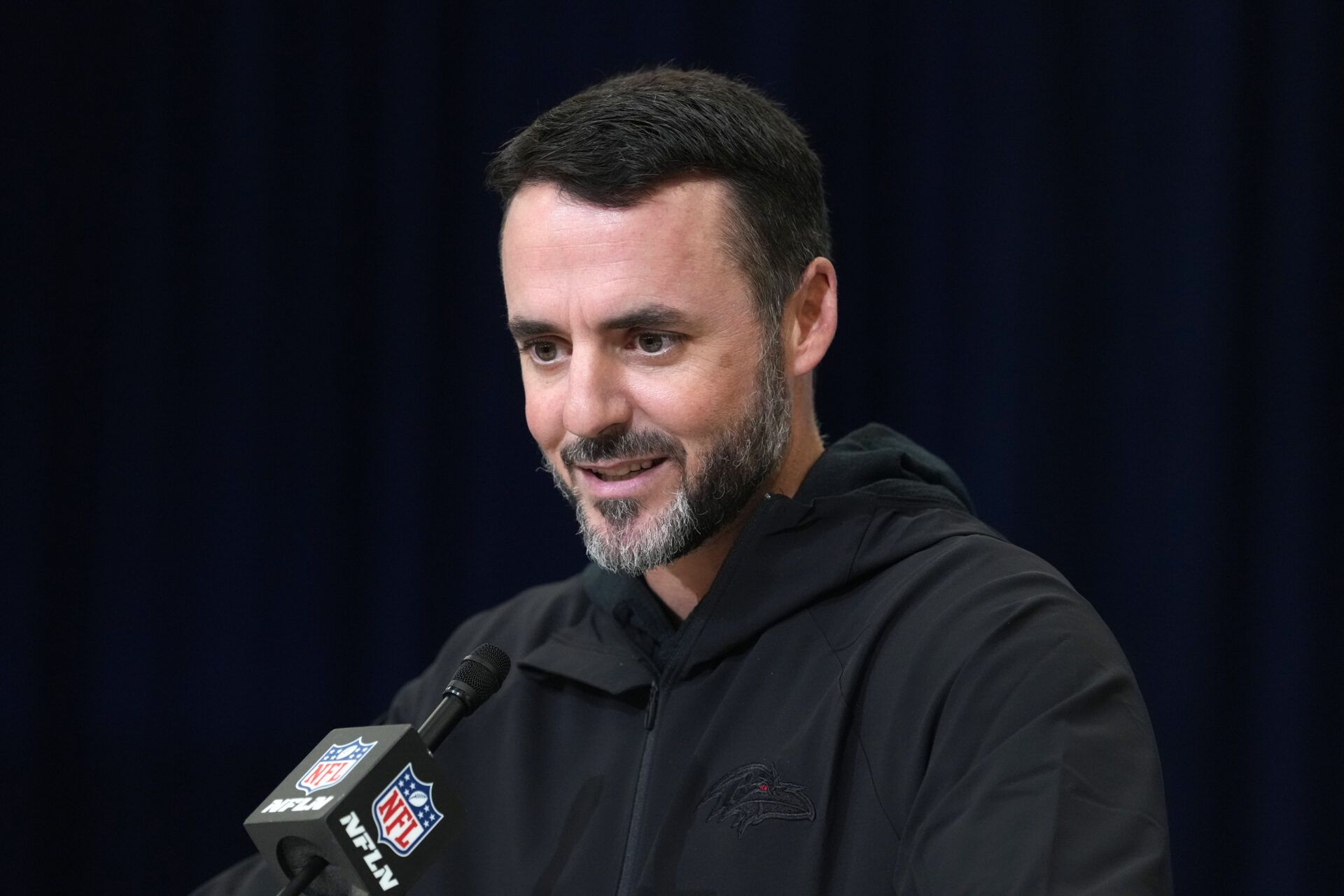 Baltimore Ravens coach Jesse Minter speaks at the NFL Scouting Combine at the Indiana Convention Center.