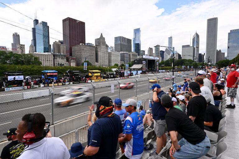 A general view as fans watch the Grant Park 165 at Chicago Street Race.