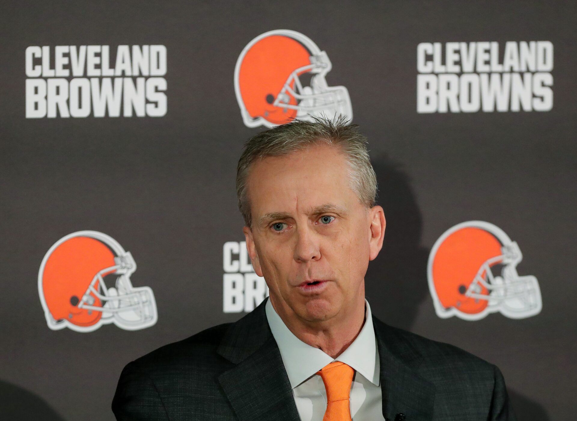 Cleveland Browns head coach Todd Monken speaks during his introductory press conference at the Cleveland Browns training facility, Feb. 3, 2026, in Berea, Ohio.