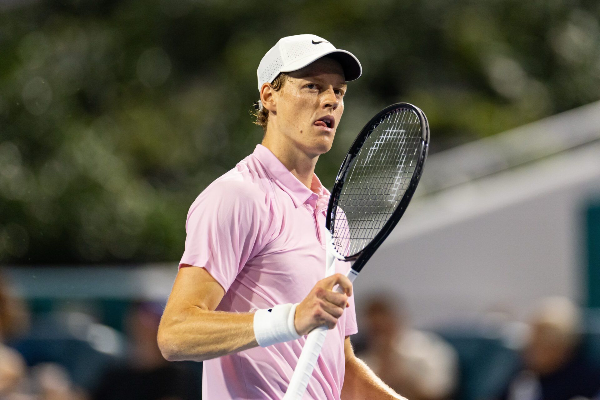 Jannik Sinner of Italy celebrates during his match against Alexander Zverev of Germany in the semi-finals of the men’s singles at the Miami Open at the Hard Rock Stadium.