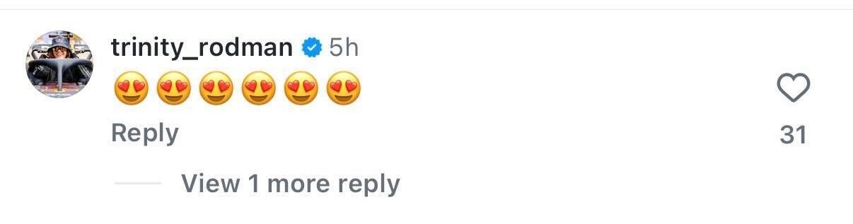 Ben Shelton's girlfriend Trinity Rodman's comment on Instagram
